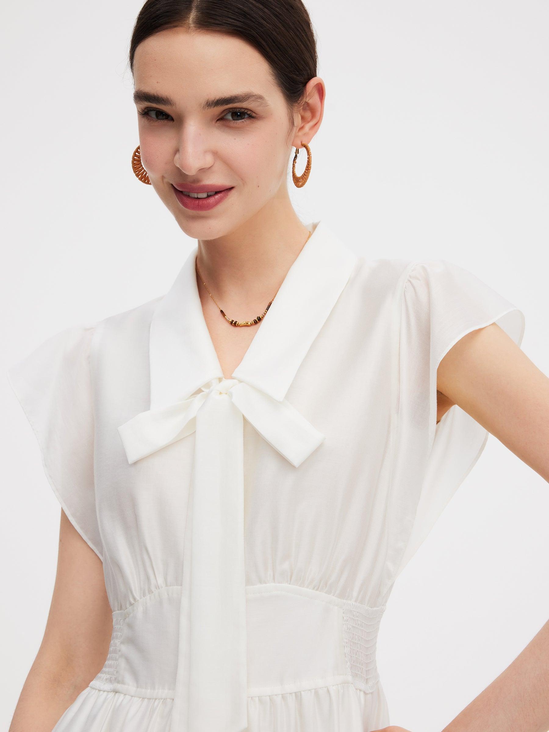 Tencel Blend Women Cap Sleeve Maxi Dress With Ribbon Product Image