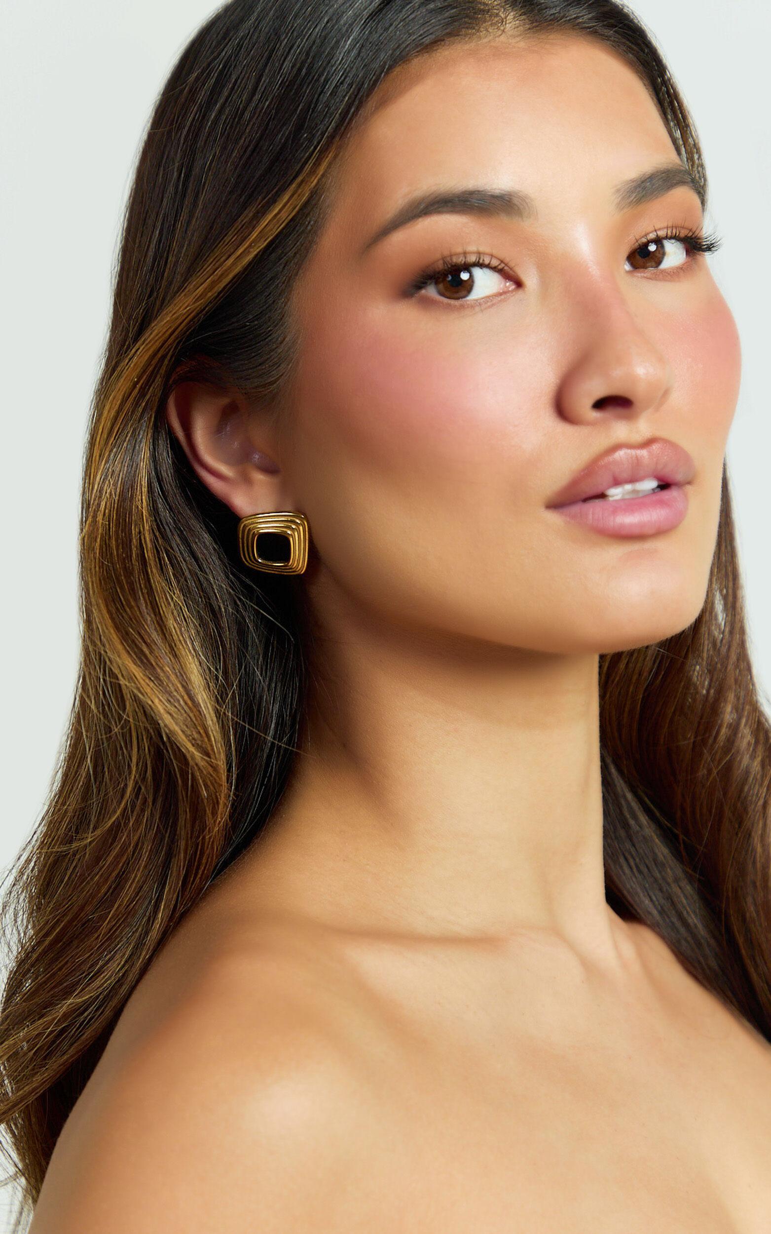 Gena Earrings - Square Stud Earrings in Gold Product Image
