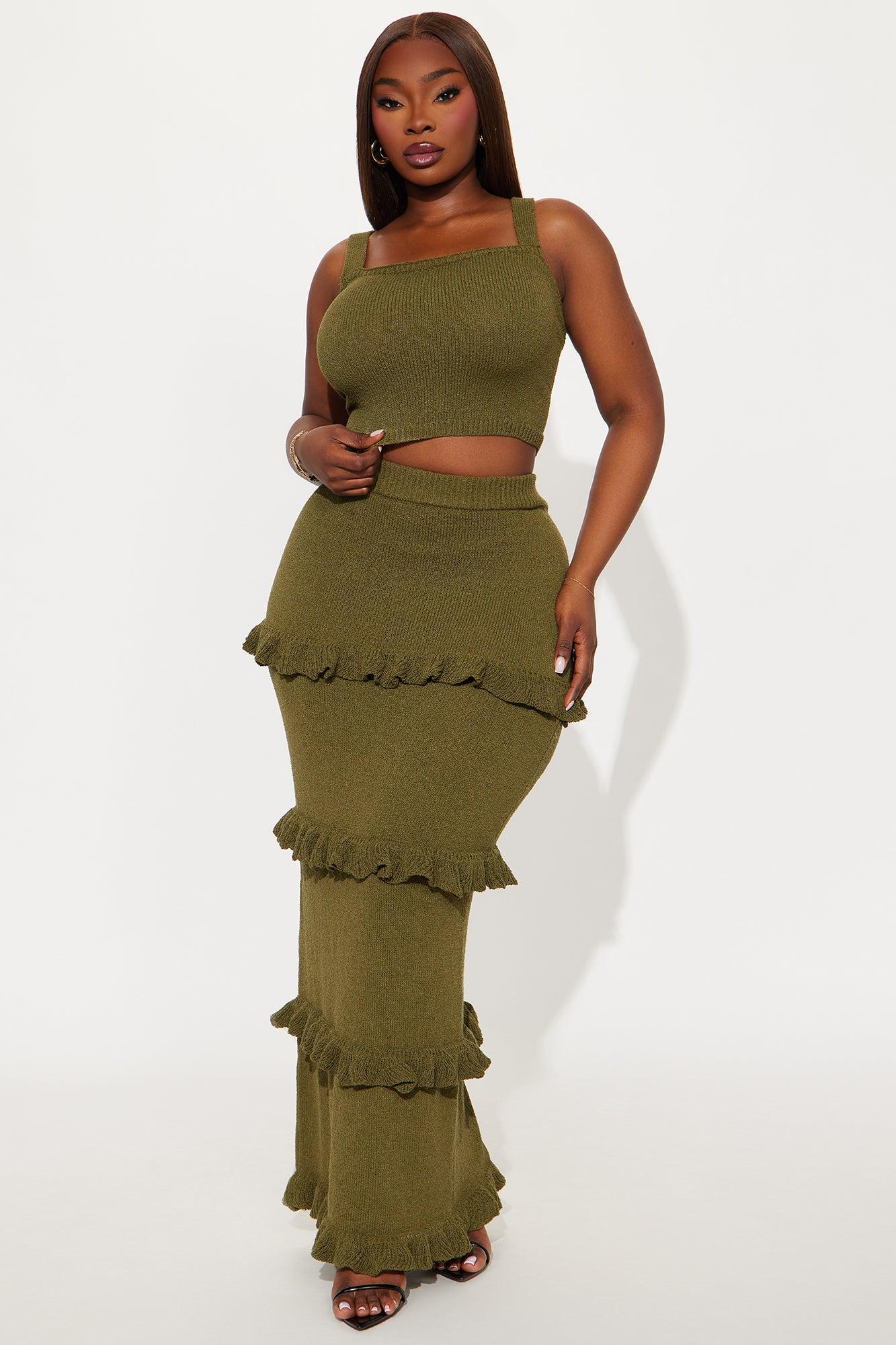 Citrus Grove Ruffle Maxi Skirt Set - Olive Product Image