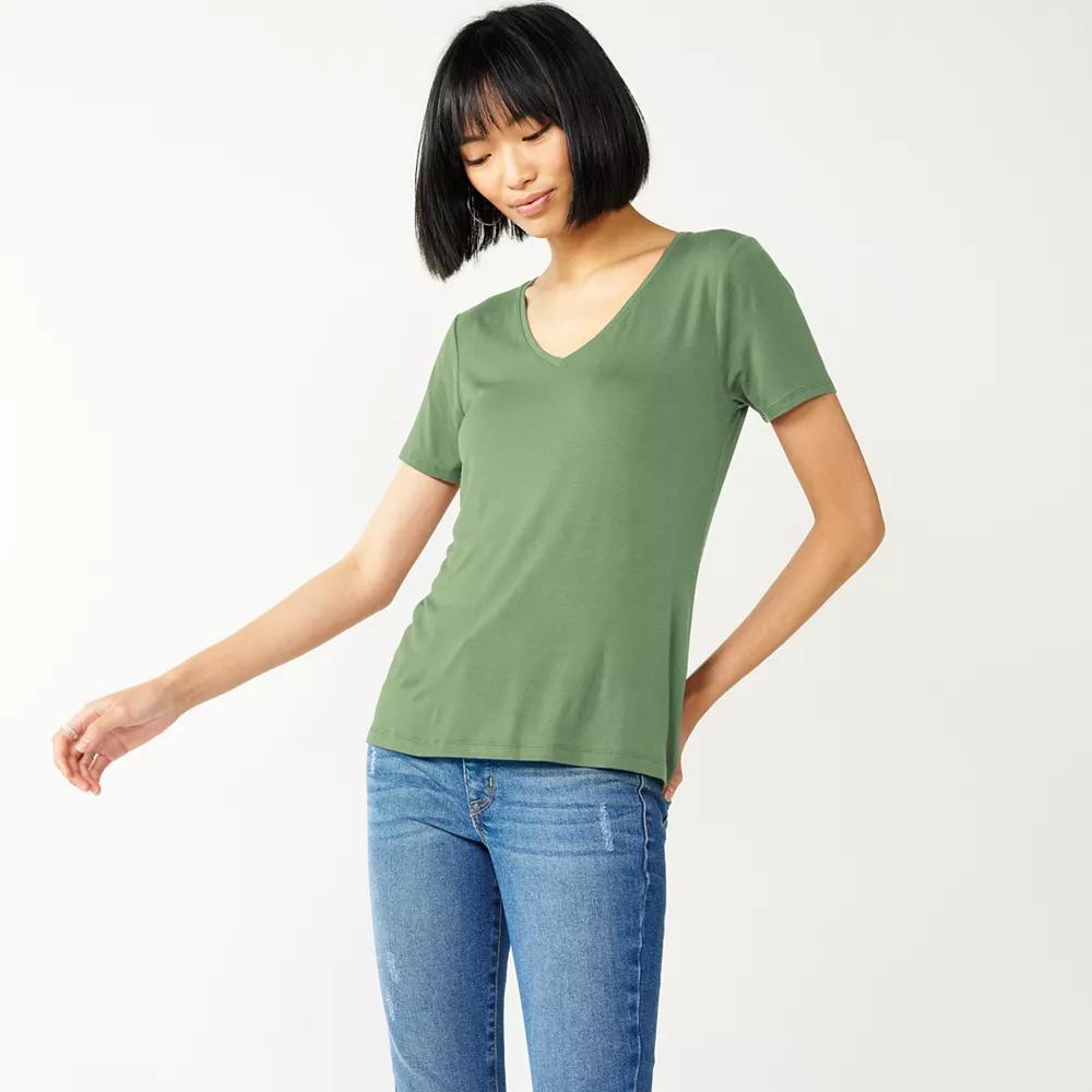 Petite Nine West Essential Short Sleeve V-Neck Tee, Women's, Size: Large Petite, Camden Greens Product Image