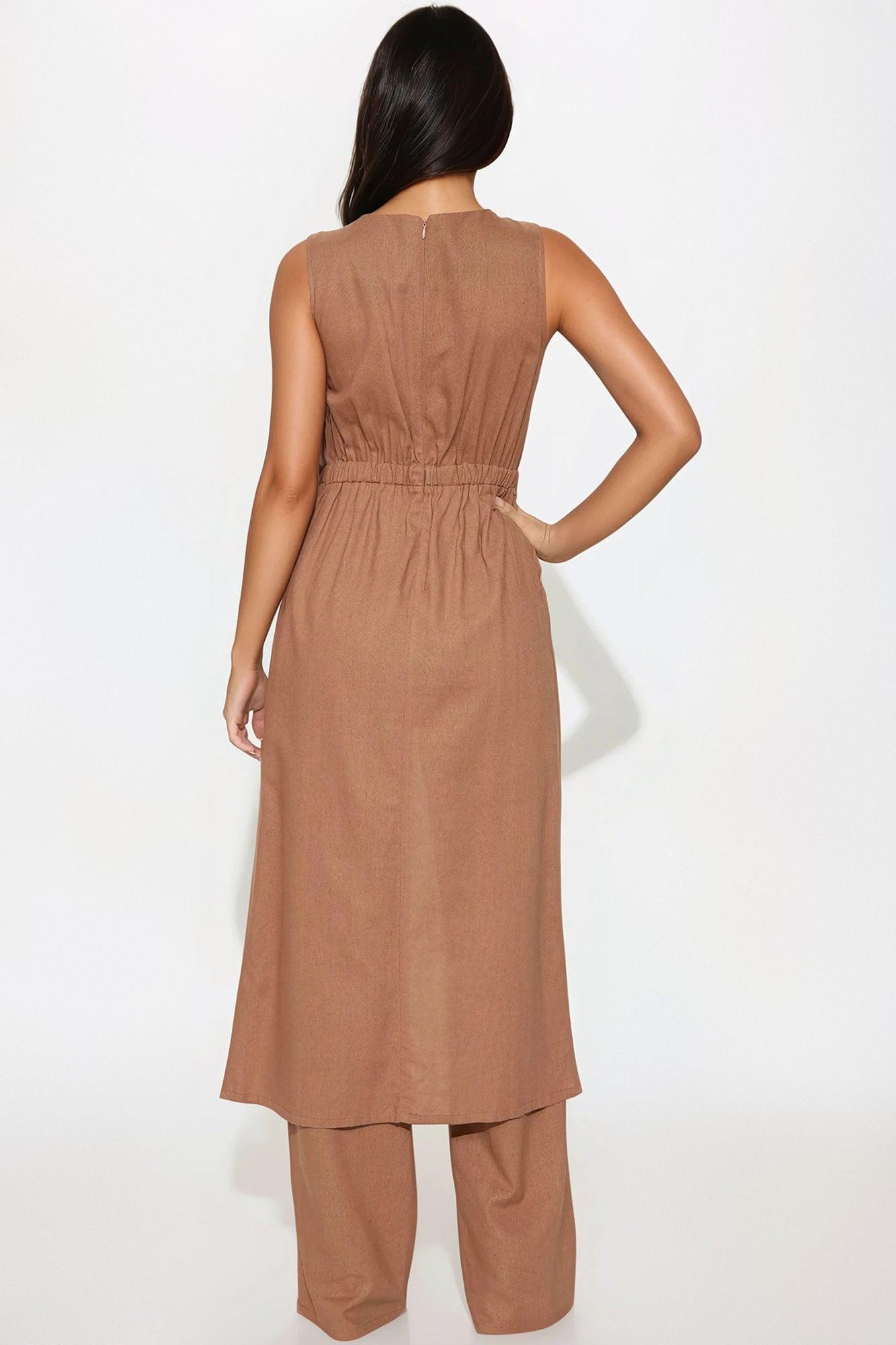 Summer Vacation Linen Pant Set - Mocha Product Image