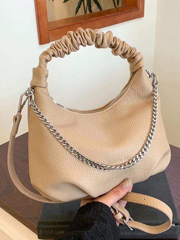 Chains Pleated Solid Color Zipper Crossbody Bags Handbags Product Image