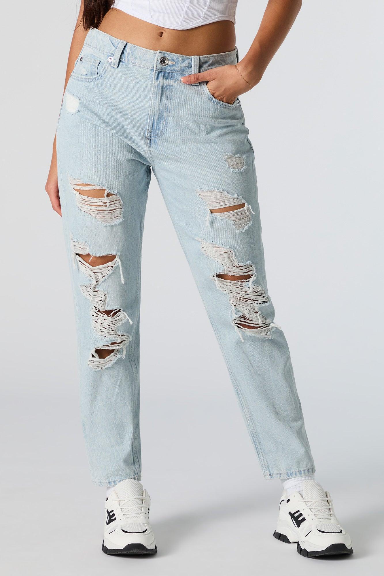 Distressed High Rise Light Wash Mom Jean Female Product Image