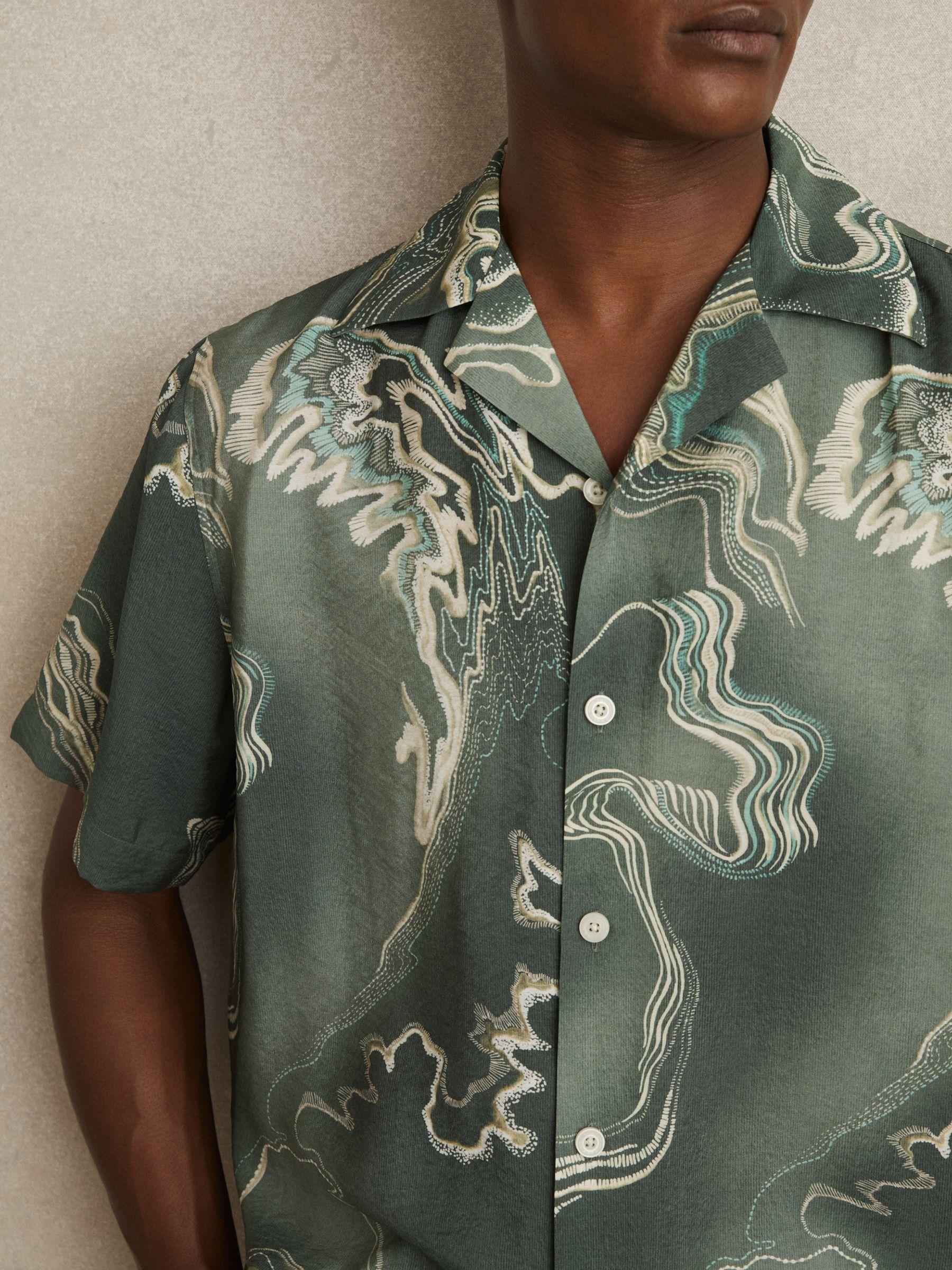 Print Cuban-Collar Shirt in Sage Green Product Image