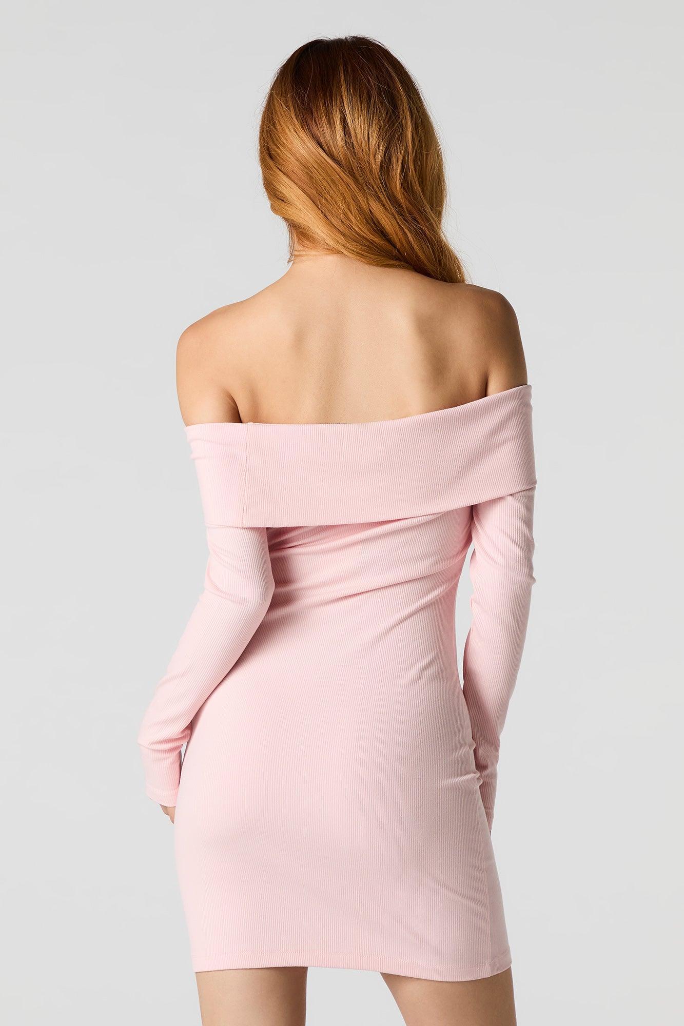 Ribbed Off Shoulder Long Sleeve Mini Dress Female Product Image