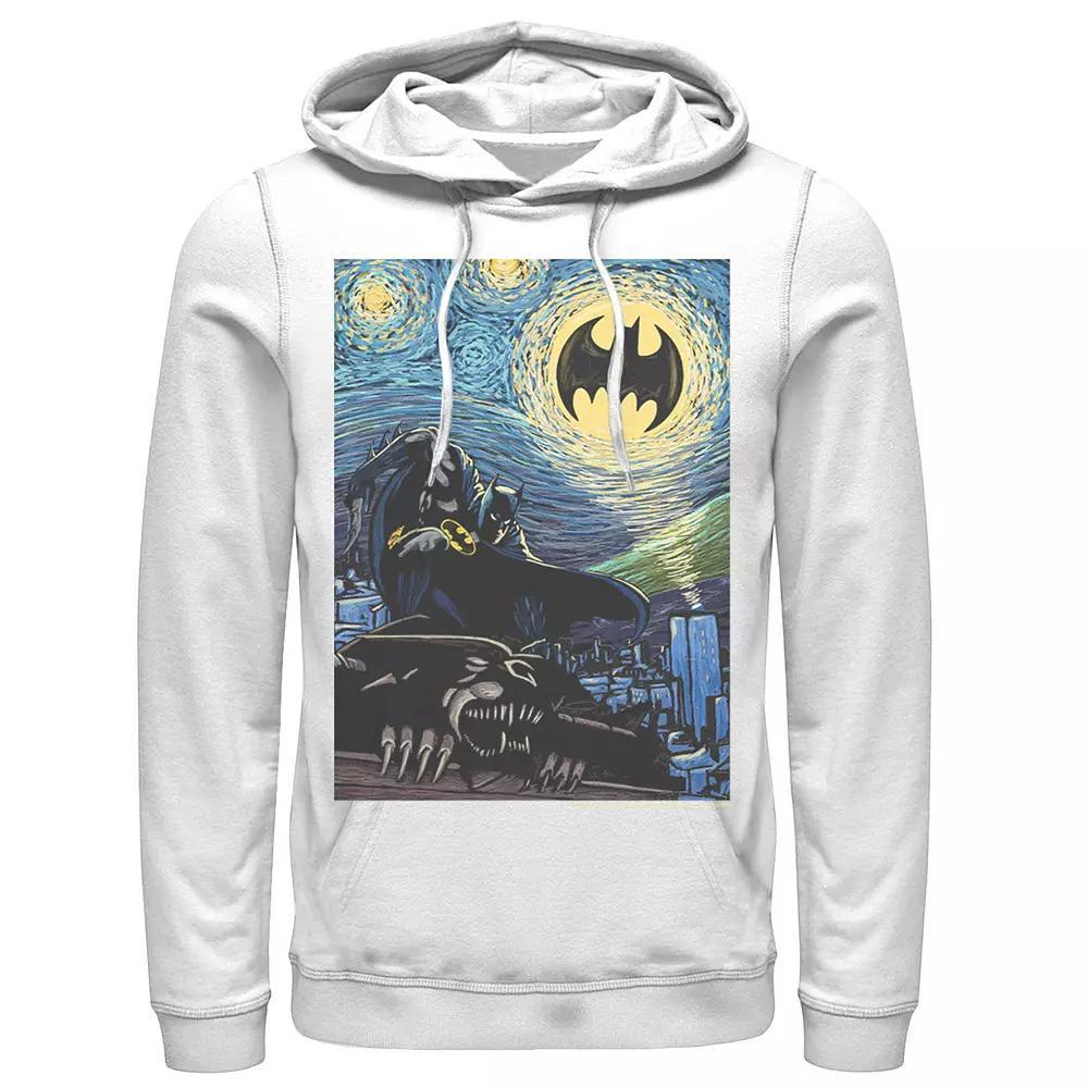 Men's DC Comics Batman The Dark Knight Starry Night Style Poster Hoodie, Size: XL, White Product Image