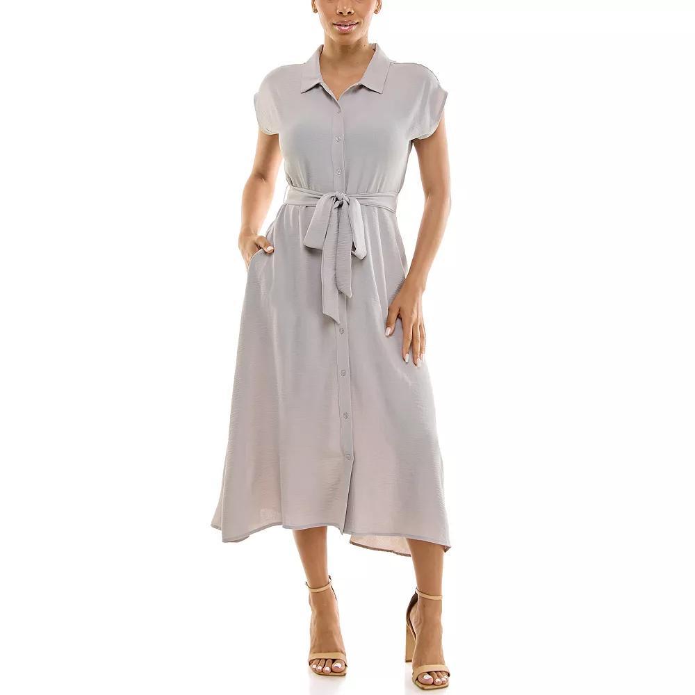 Womens Nina Leonard Cap Sleeve Collard Button Dress Product Image