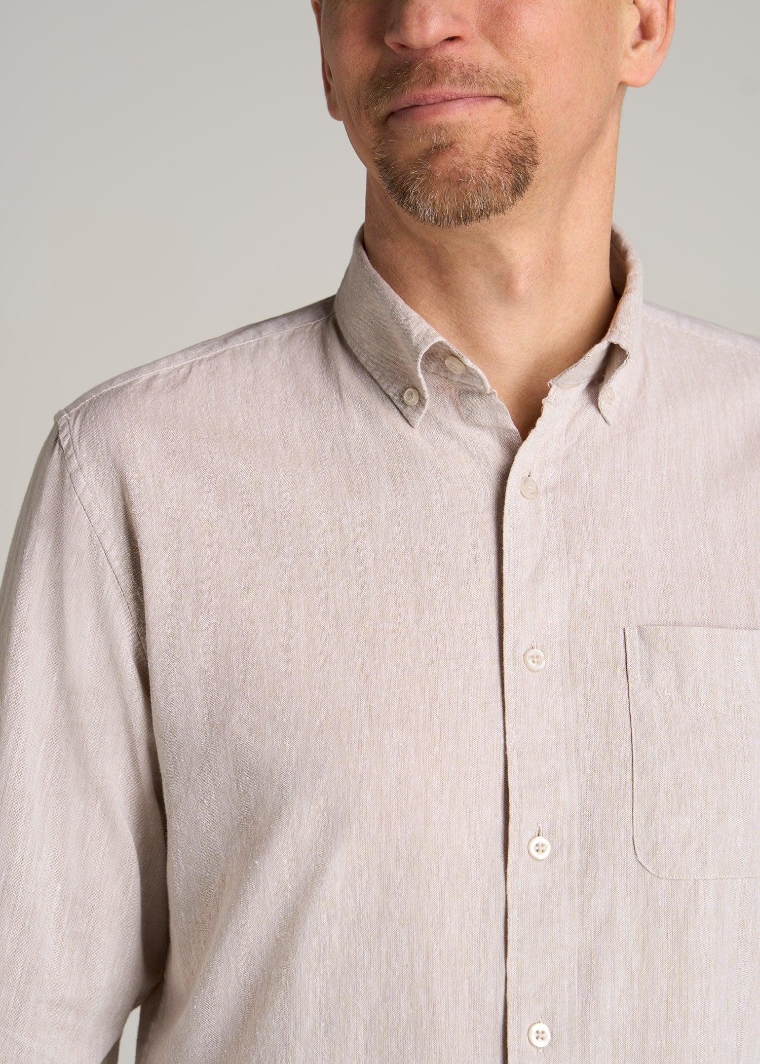 Linen Long Sleeve Shirt for Tall Men in Natural Product Image