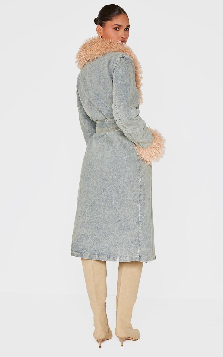 Vintage Faux Fur Trim Belted Trench Coat Product Image