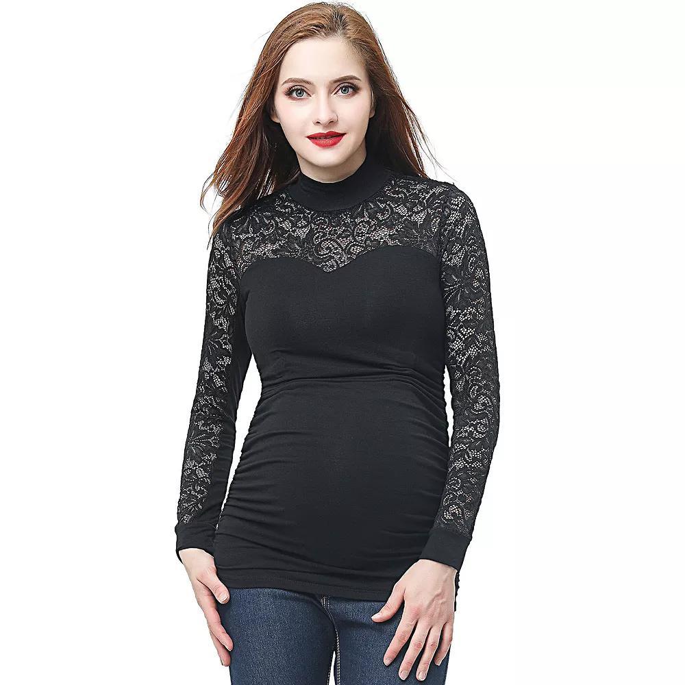 Maternity Pokkori Mockneck Lace Panel Top, Womens Product Image