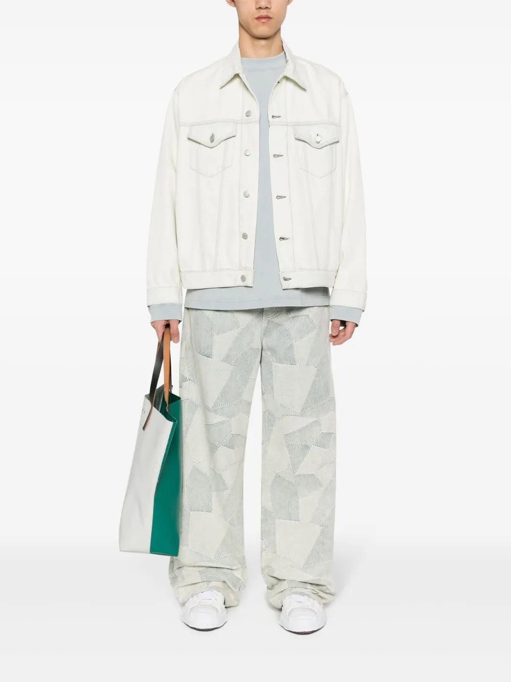 distressed panelled denim jacket Product Image