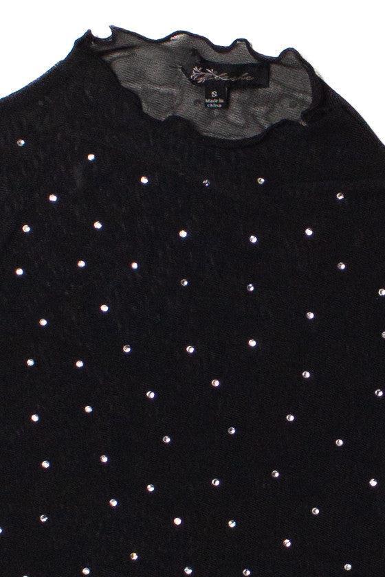 Long Sleeve Fur Trim Rhinestone Mesh Top Product Image
