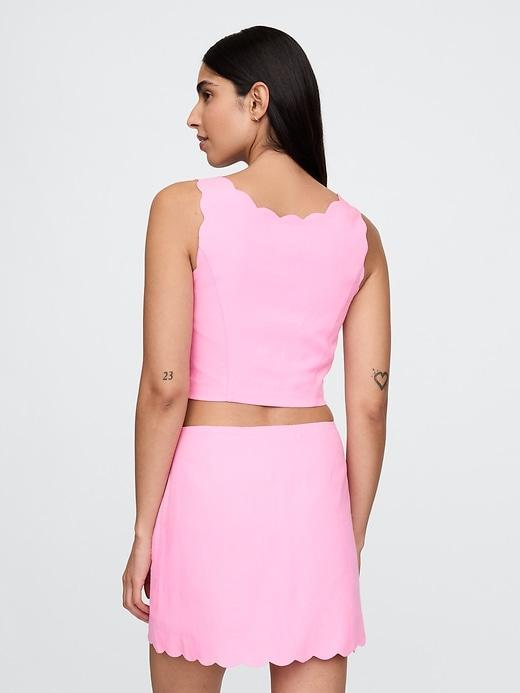 Linen-Blend Scalloped Cropped Top Product Image