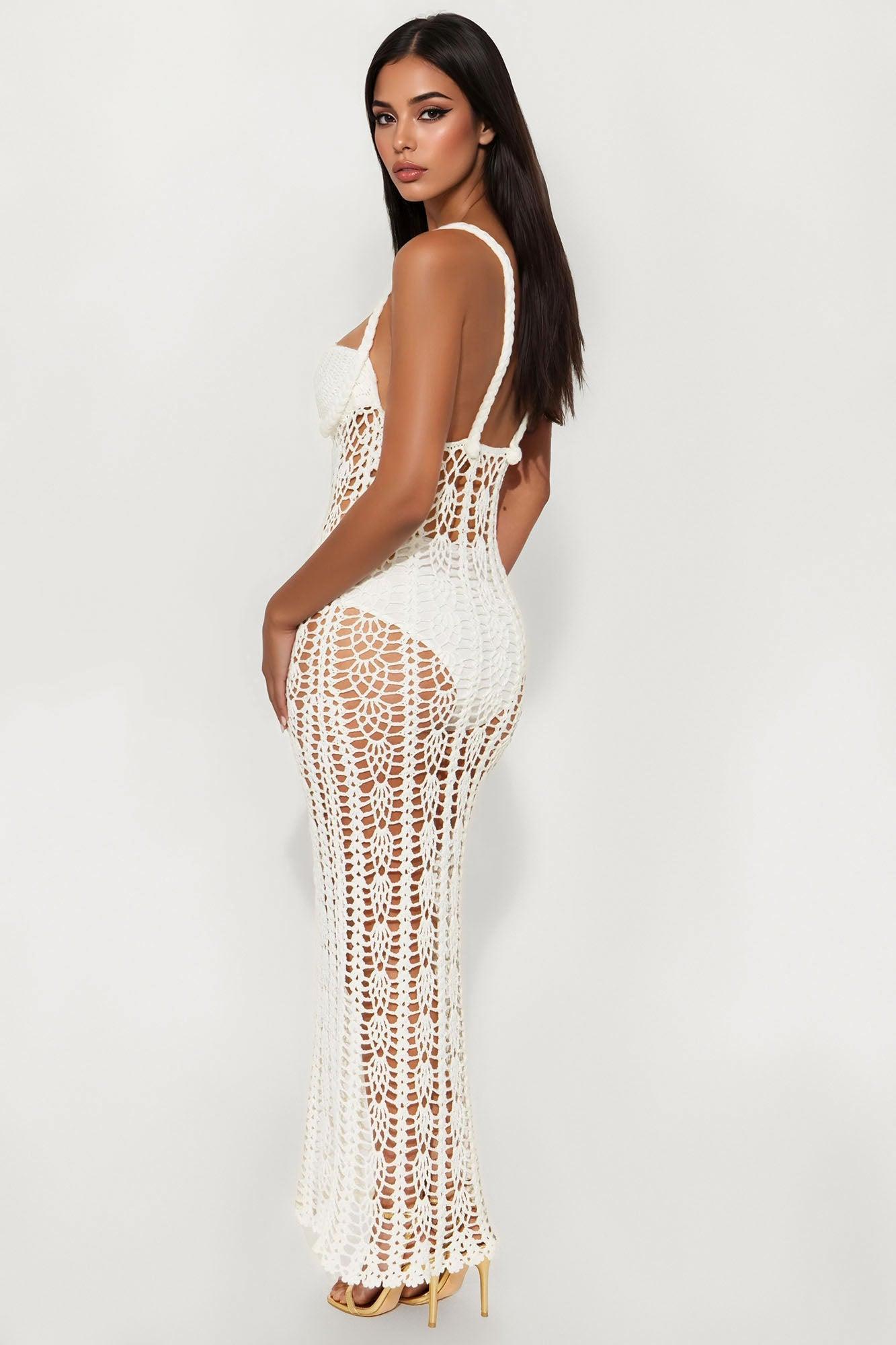 Amber Crochet Maxi Dress - Off White Product Image