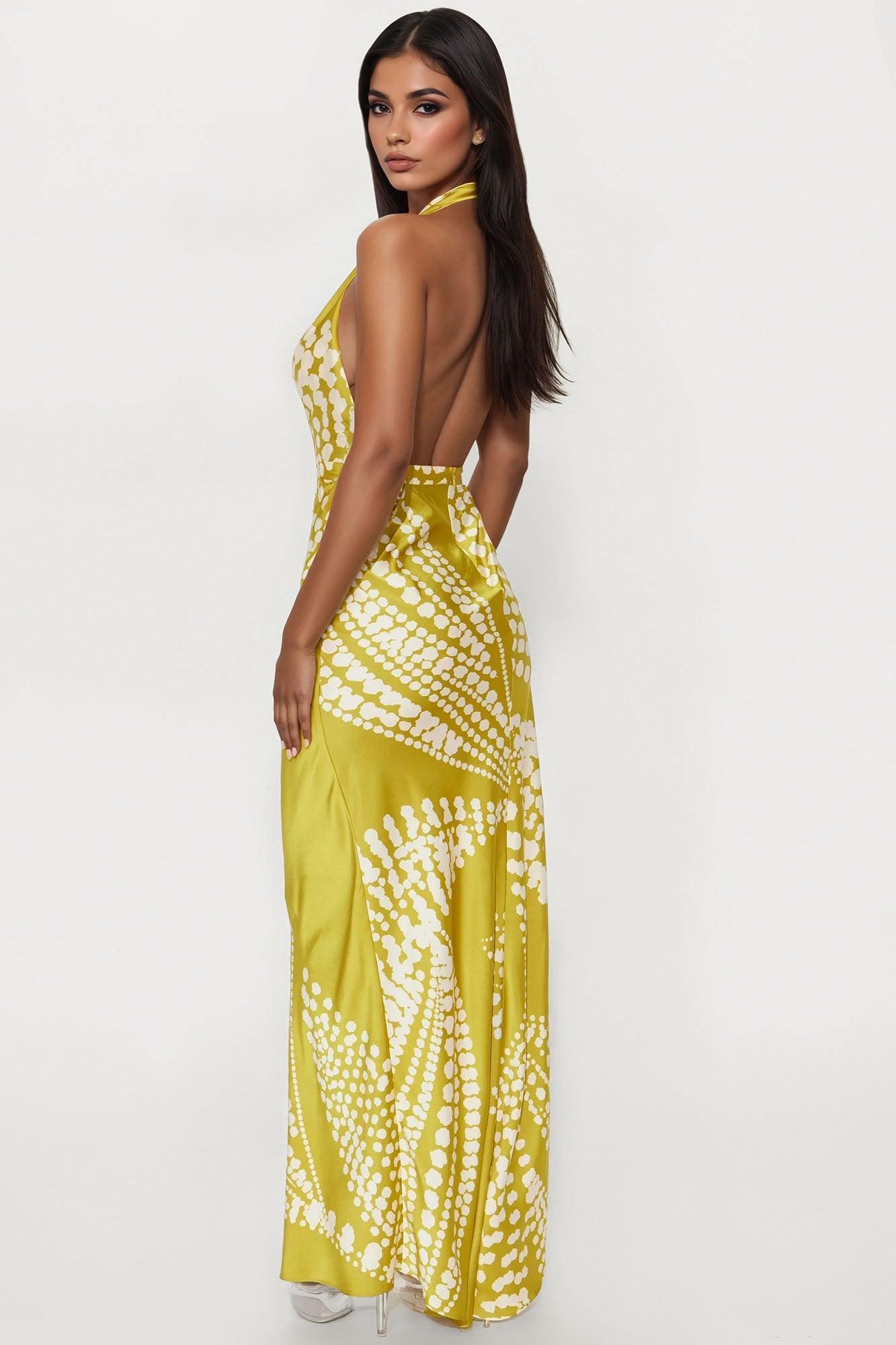 Sicily Summer Satin Maxi Dress - Chartreuse Product Image