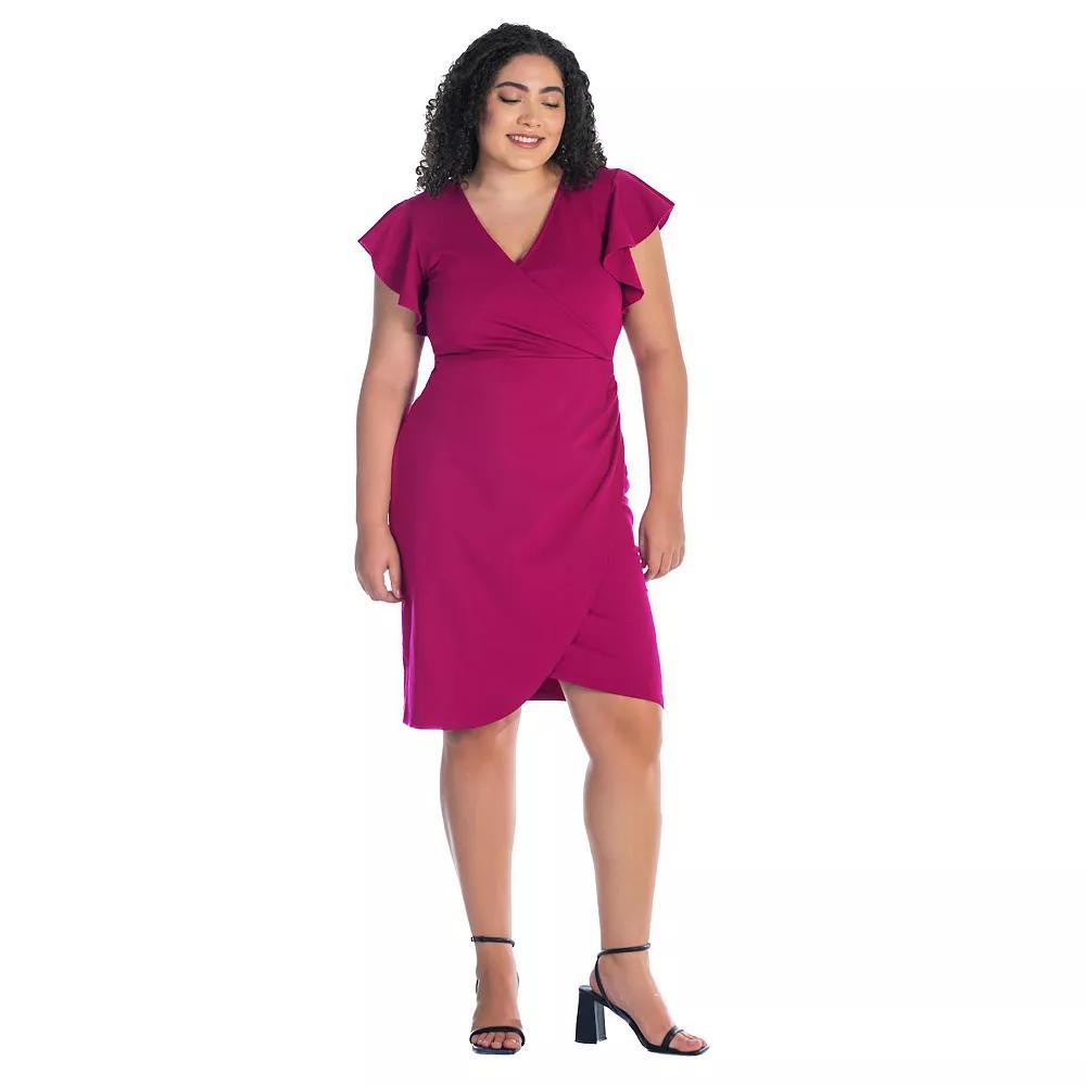 Plus Size 24Seven Comfort Apparel Ruffle Sleeve Knee Length Dress, Women's, Size: 3XL, Black Product Image