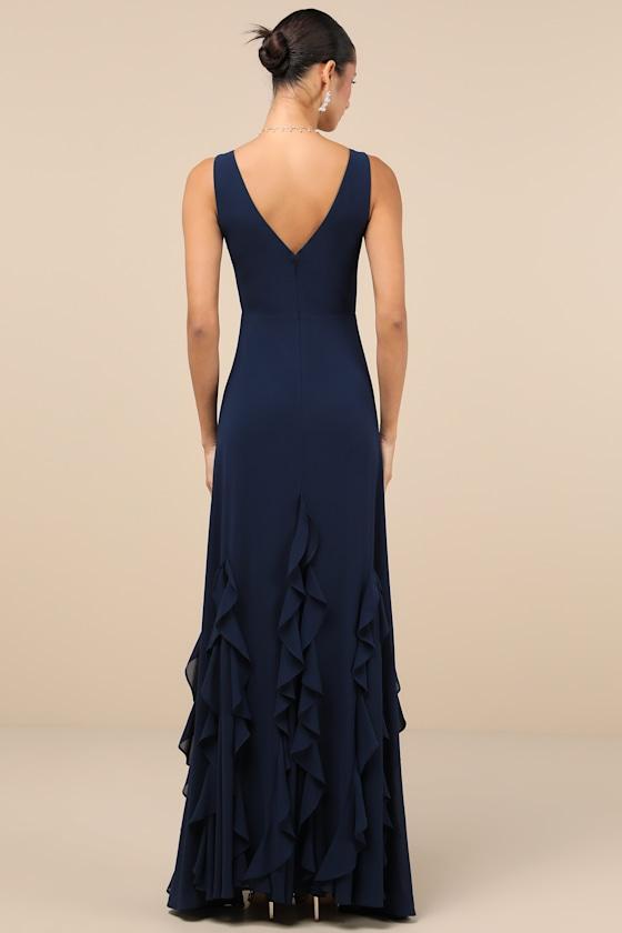 Alorna Dark Navy Sleeveless Ruffled Maxi Dress Product Image