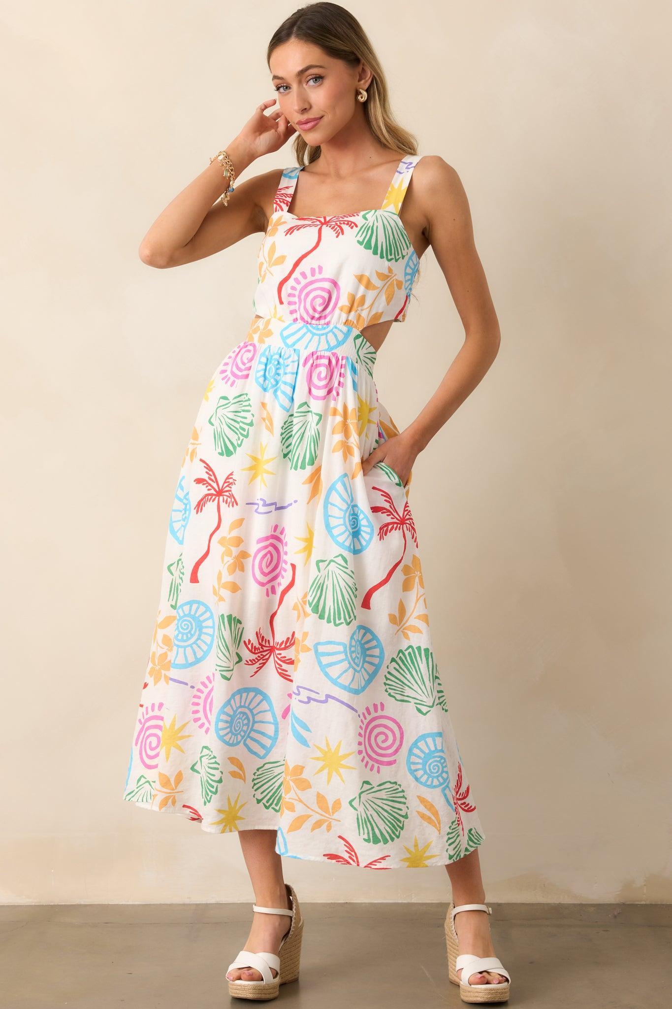 Calming Tides Ivory Multi Tropical Print Maxi Dress Product Image