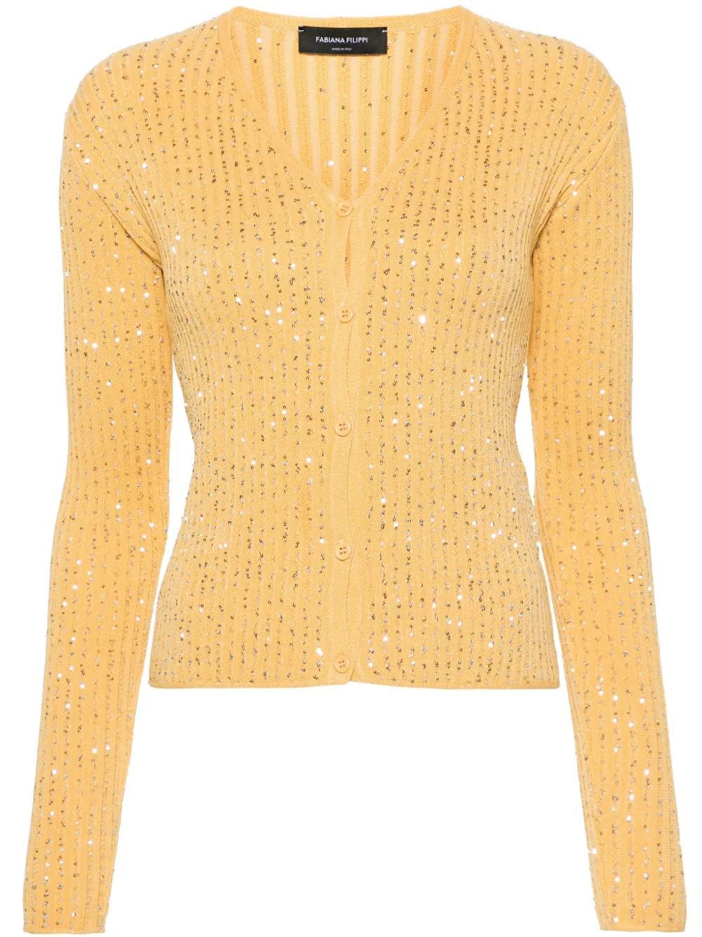 FABIANA FILIPPI Sequin-embellished Ribbed Cardigan In Orange Product Image
