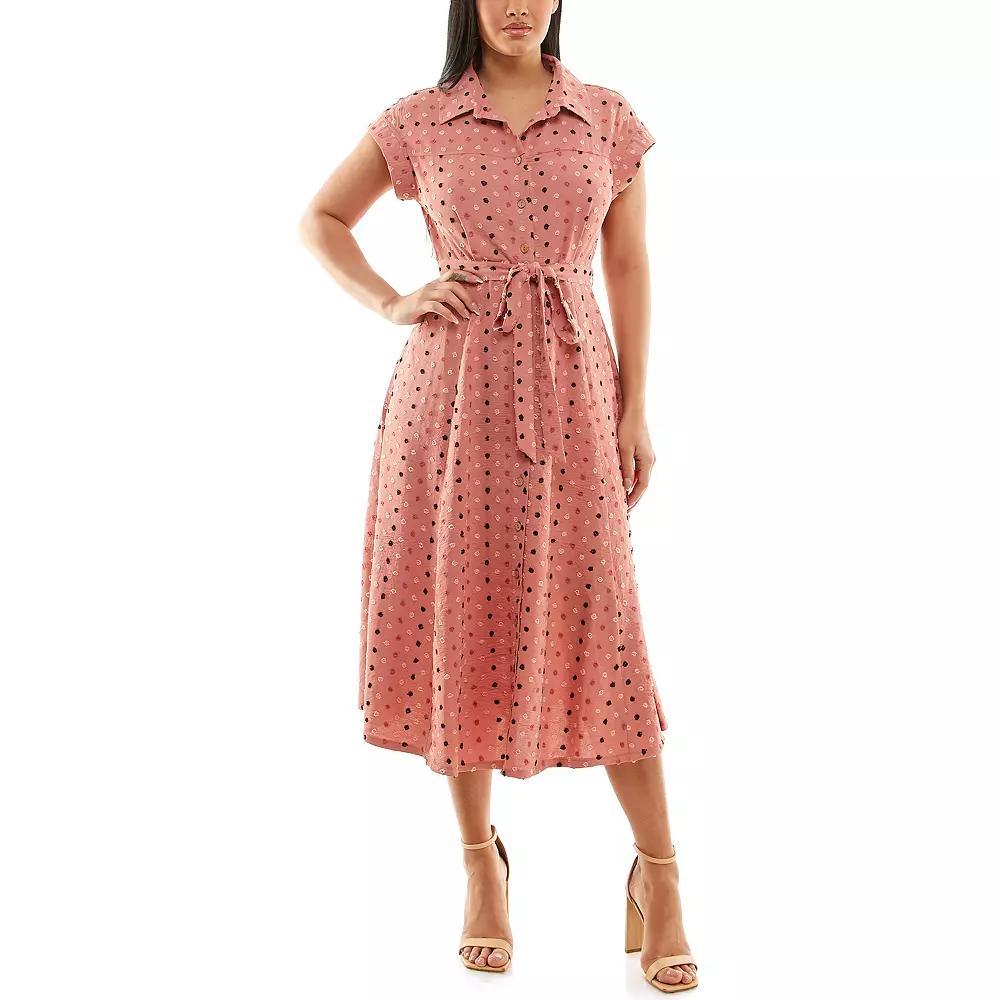 Women's Nina Leonard Collared Button Front Shirt Dress, Size: Large, Pink Team Product Image