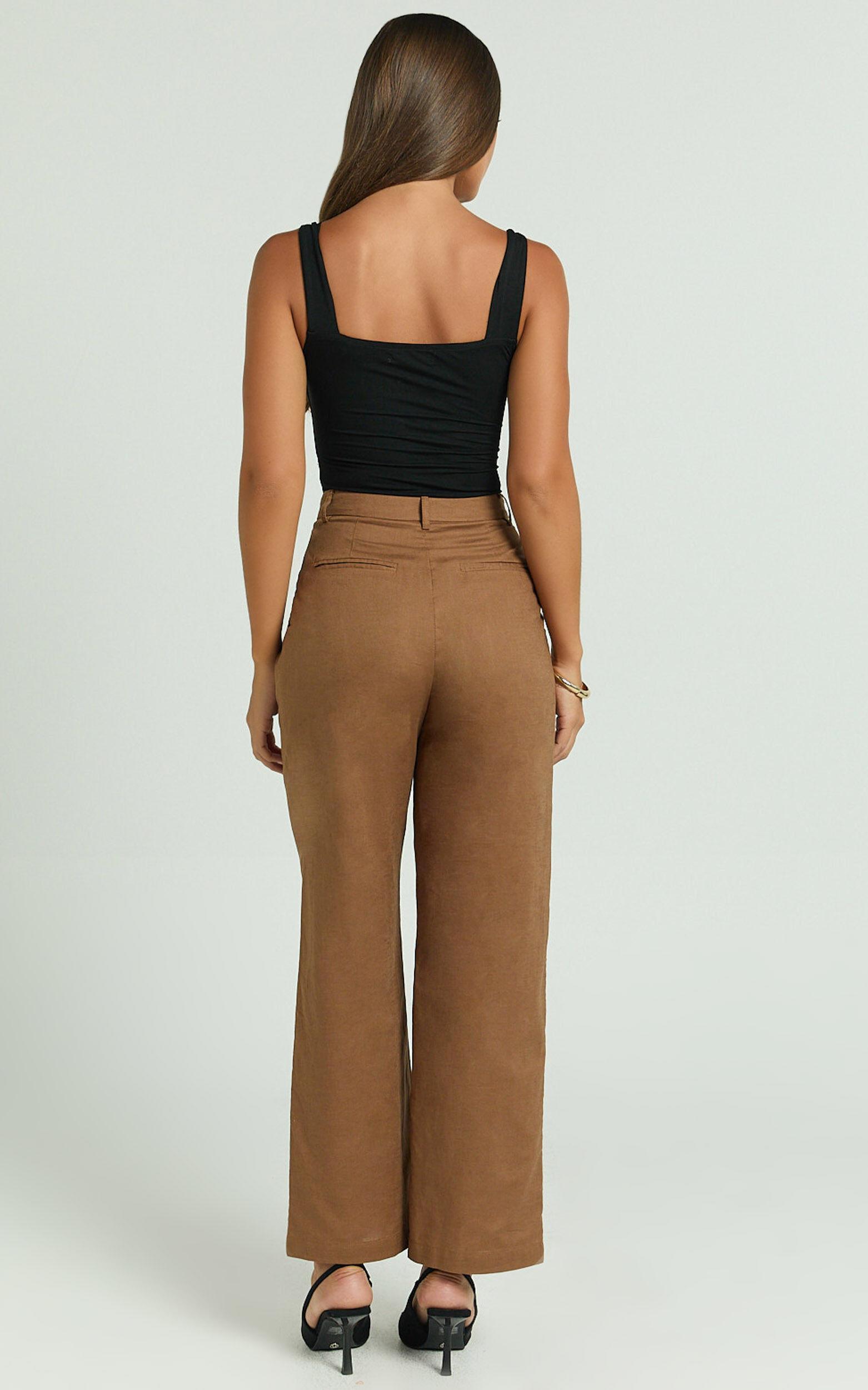 Celenia Linen Blend Pants - High Waisted Wide Leg Pants in Tobacco Product Image