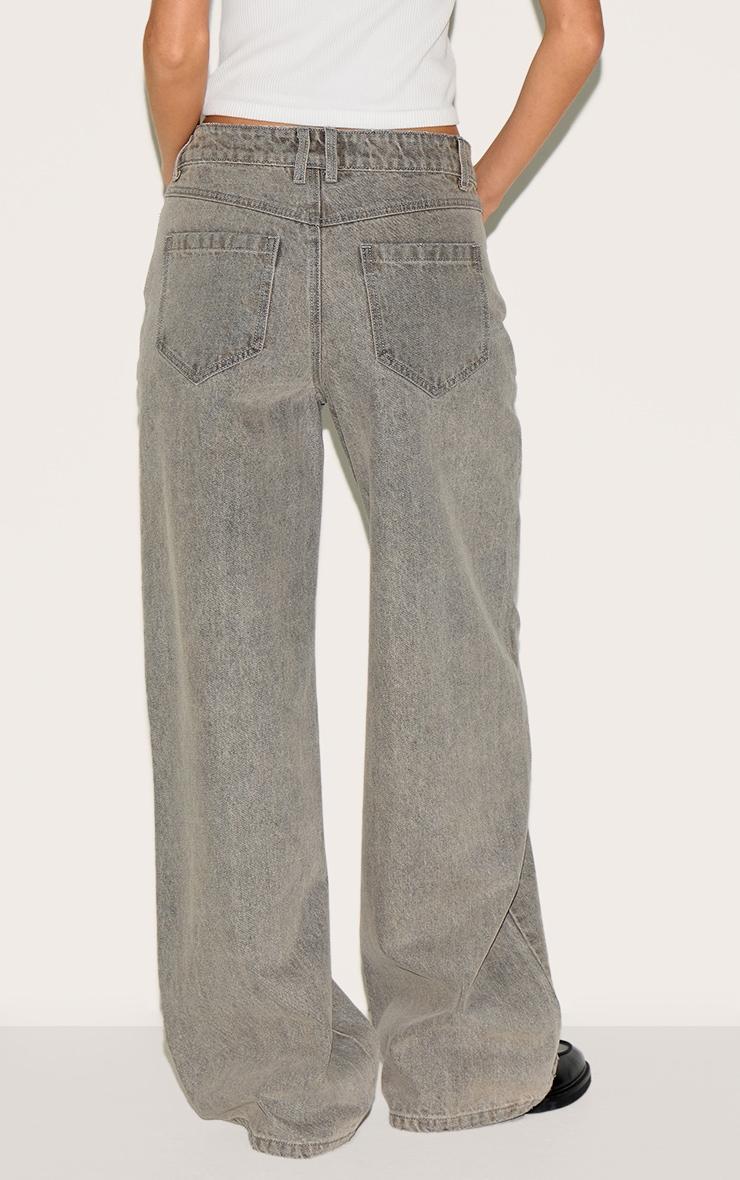 Grey Asymmetrical Waistband Wide Leg Jeans Product Image