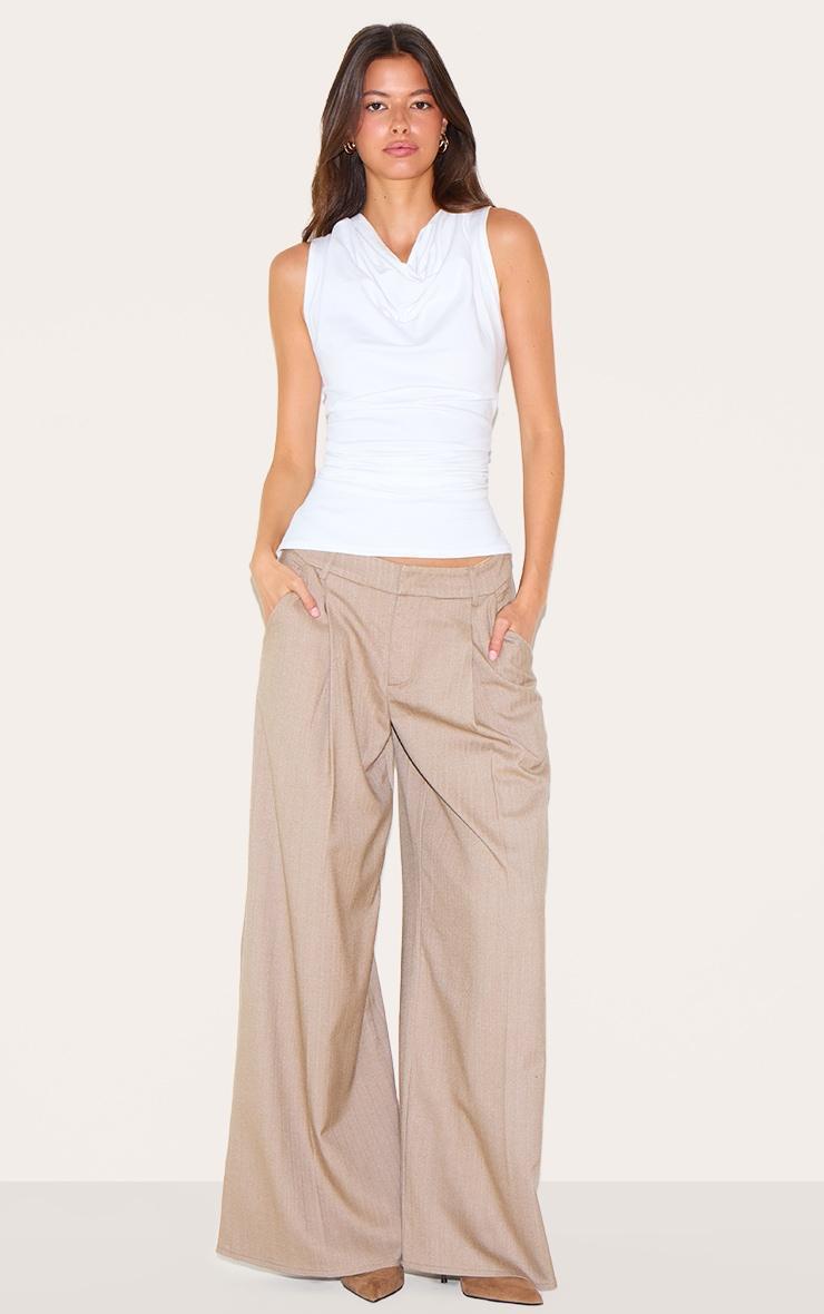 White Cotton Ruched Waist Sleeveless Top Product Image