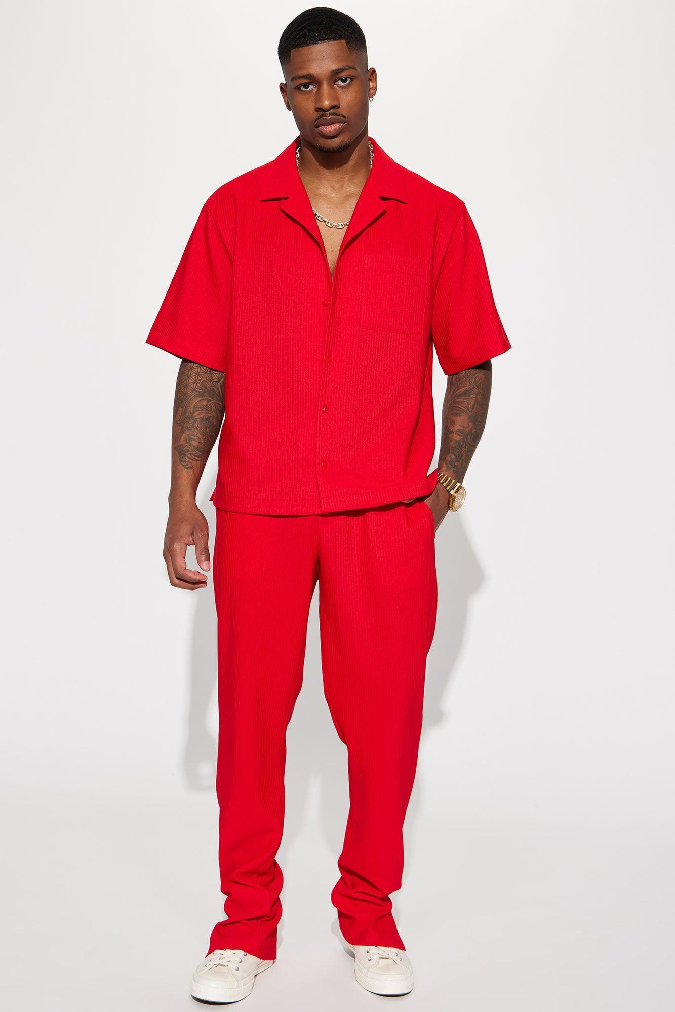 Show Up Slim Slit Pants - Red Product Image