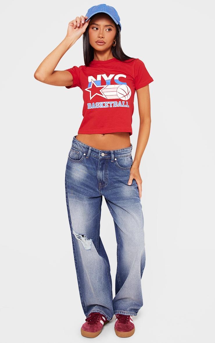 Petite Red Sports Fitted T-shirt Product Image