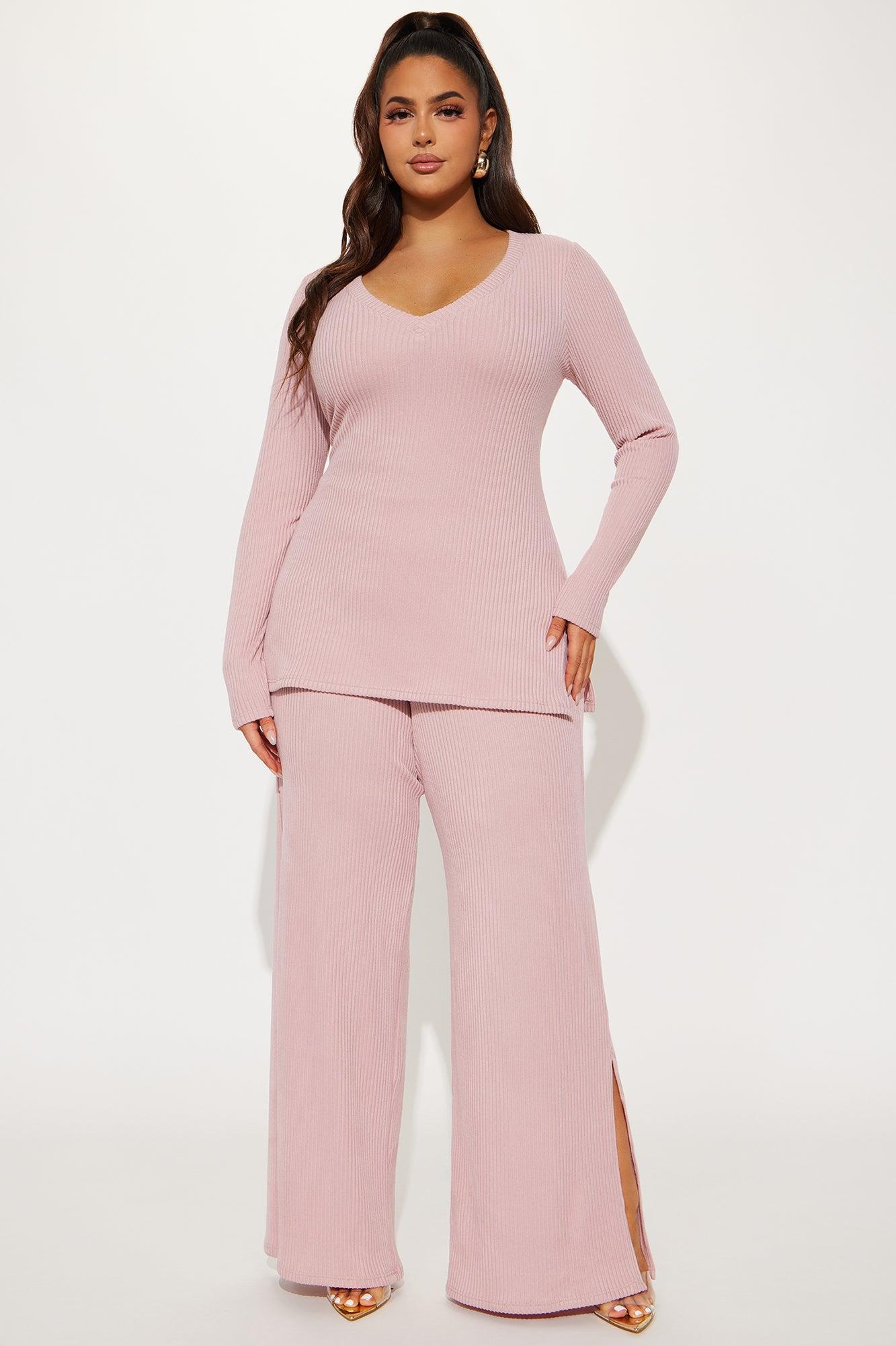 Maya Cozy Ribbed Pant Set - Pink Product Image