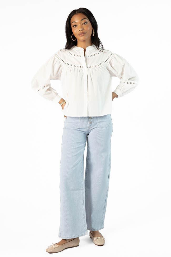 Sutton Striped Wide Leg Patch Pocket Jeans SALE Product Image