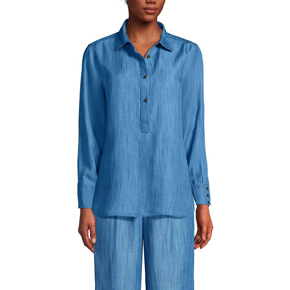 Women's Lands' End Button Front Popover Shirt, Size: Medium, Washed Green Product Image