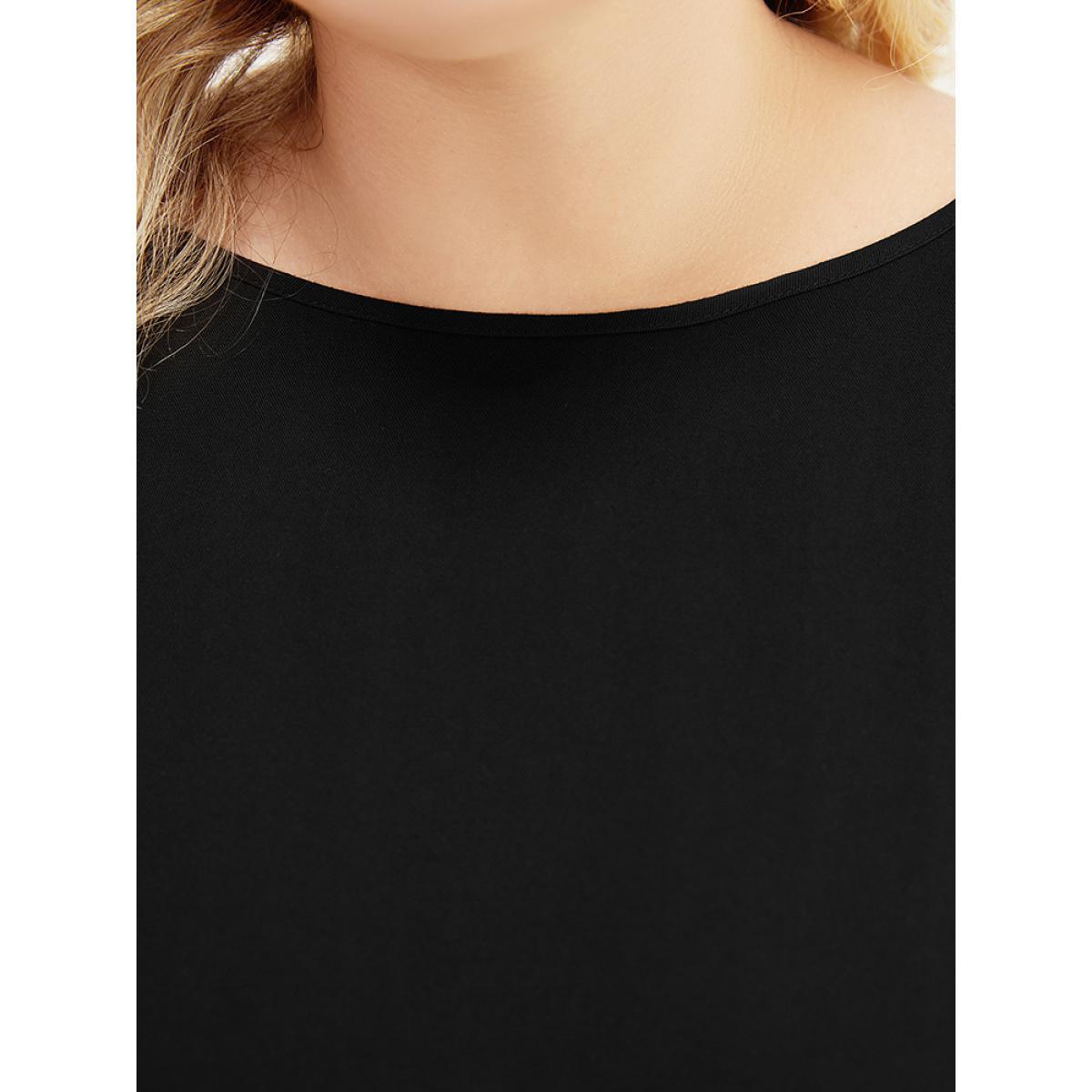 Plus Size Black Floral Appliques Patchwork Asymmetrical Hem Cold Shoulder Blouse Women Elegant Short sleeve Cold Shoulder Dailywear Blouses BloomChic 10/M Product Image