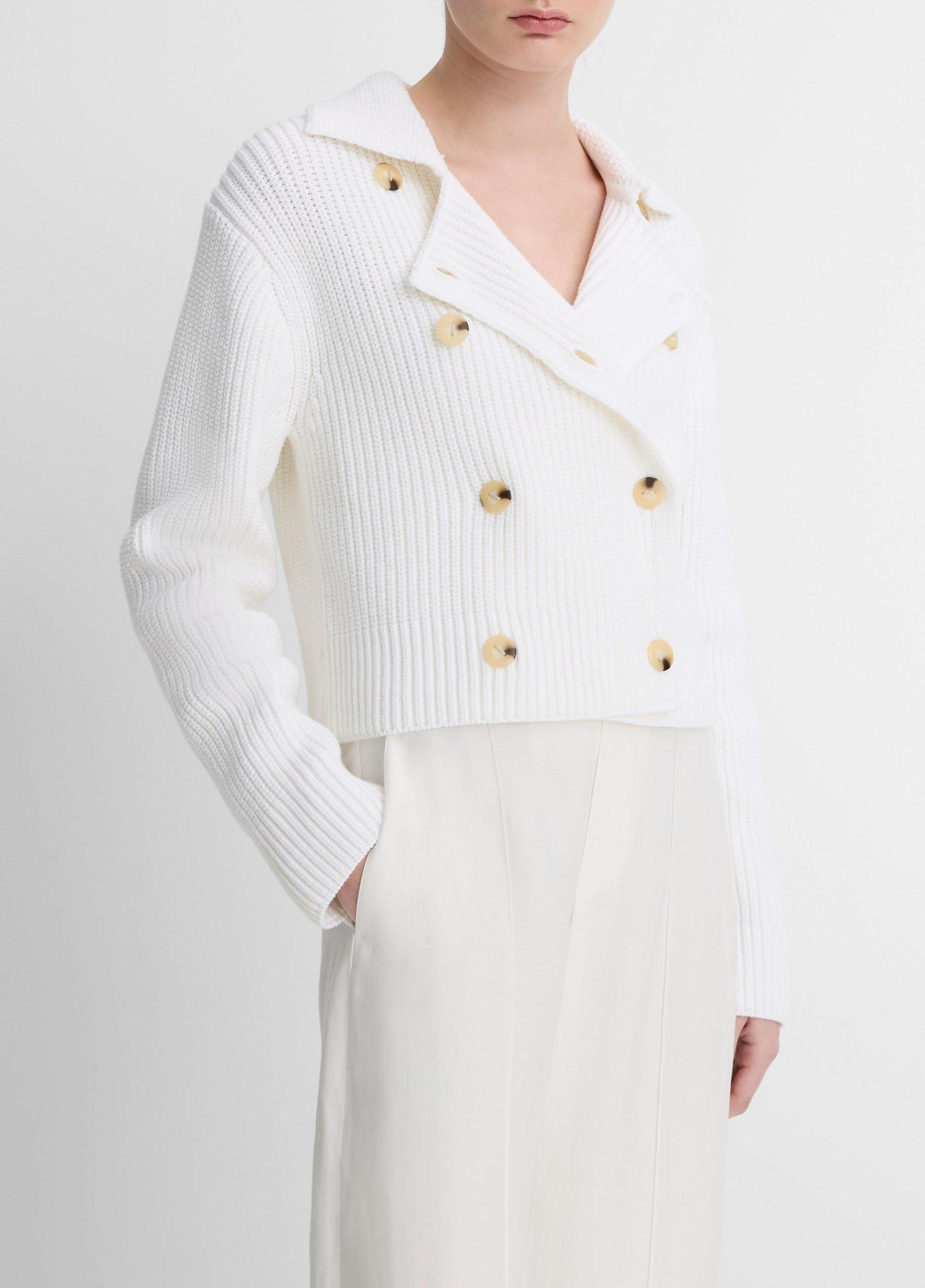 Cotton-Blend Double-Breasted Sweater Jacket Product Image