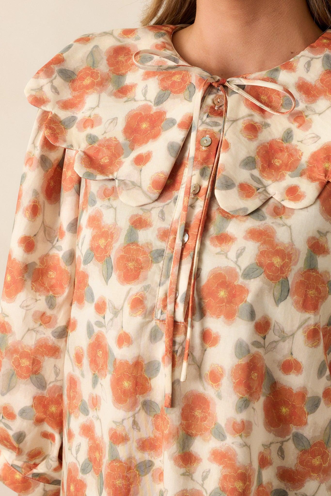 Moments With You 100% Cotton Apricot Floral Blouse Product Image