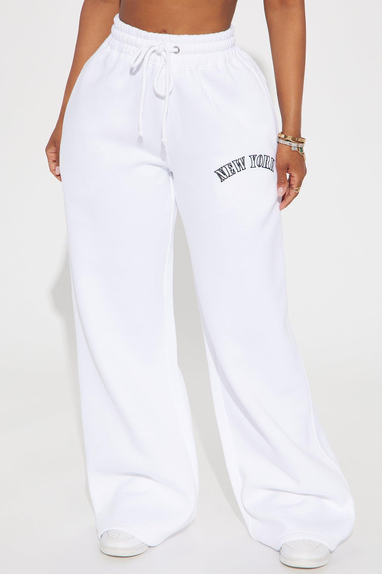 New York Embroidered Wide Leg Pants - White Product Image