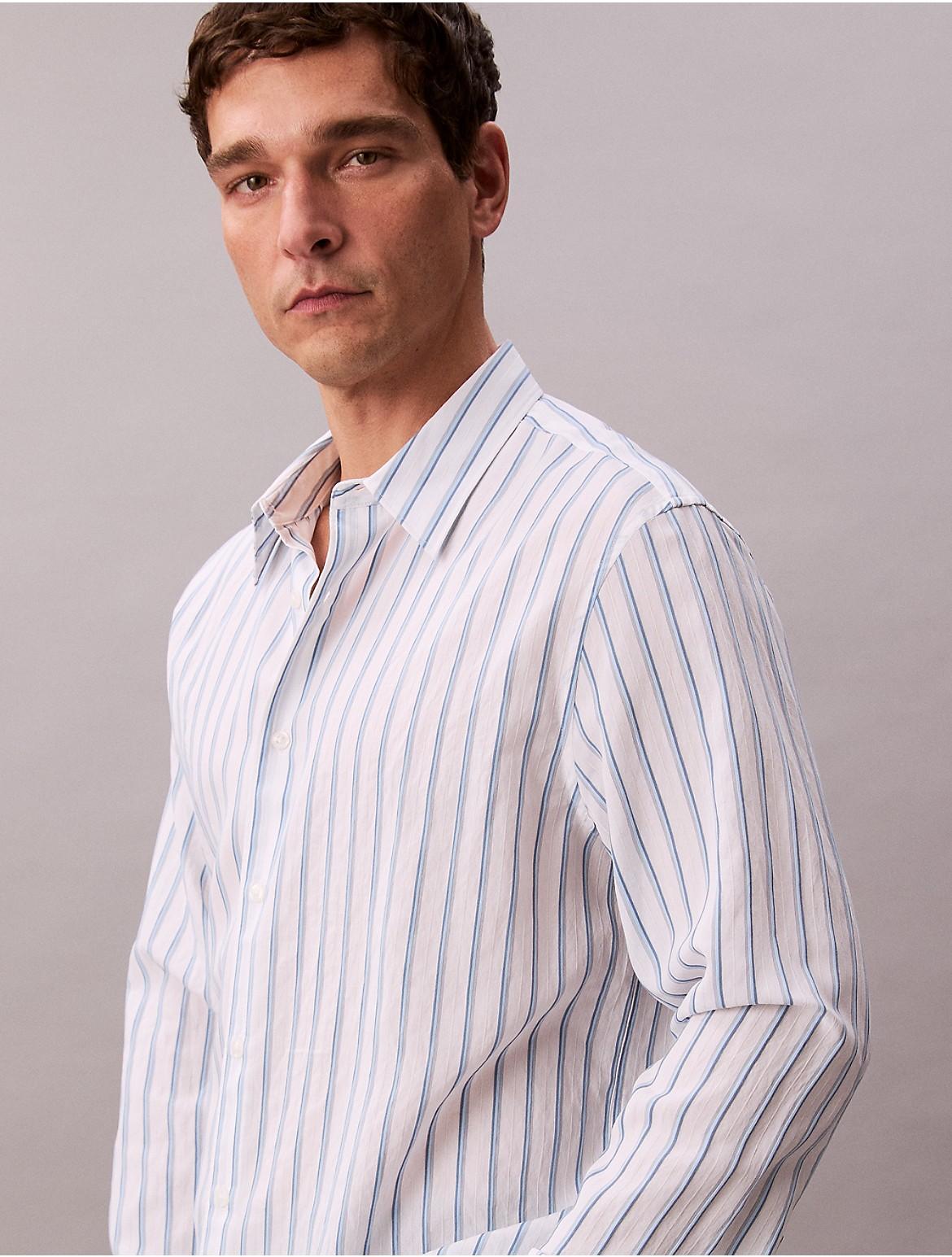 Calvin Klein Mens Stripe Relaxed Button-Down Shirt - White Product Image