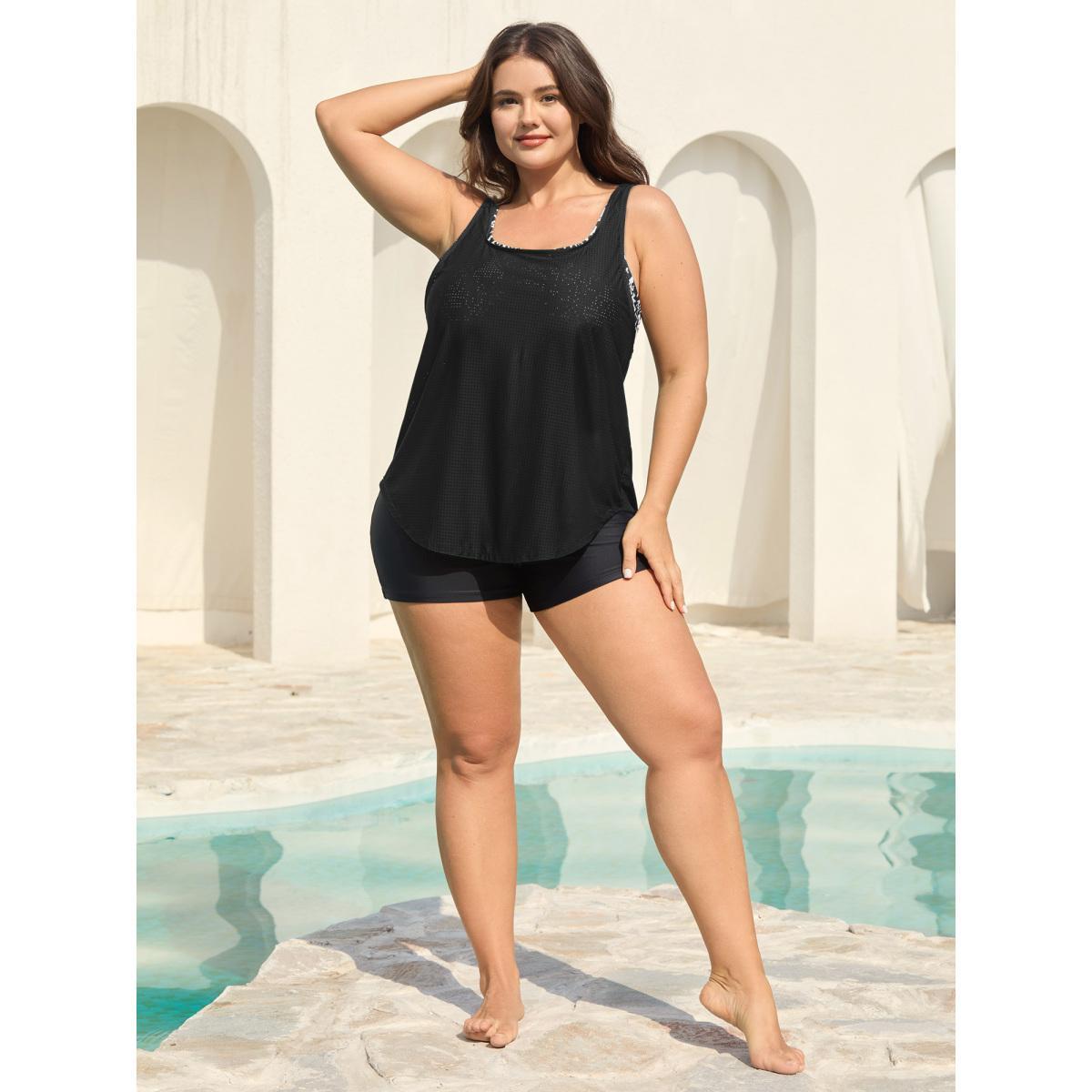 Plus Size Two-Piece Boho Print Swim Top Women's Swimwear DarkGreen Beach Cut-Out High stretch Bodycon U-neck Curve Swim Tops BloomChic 22-24/3X Product Image