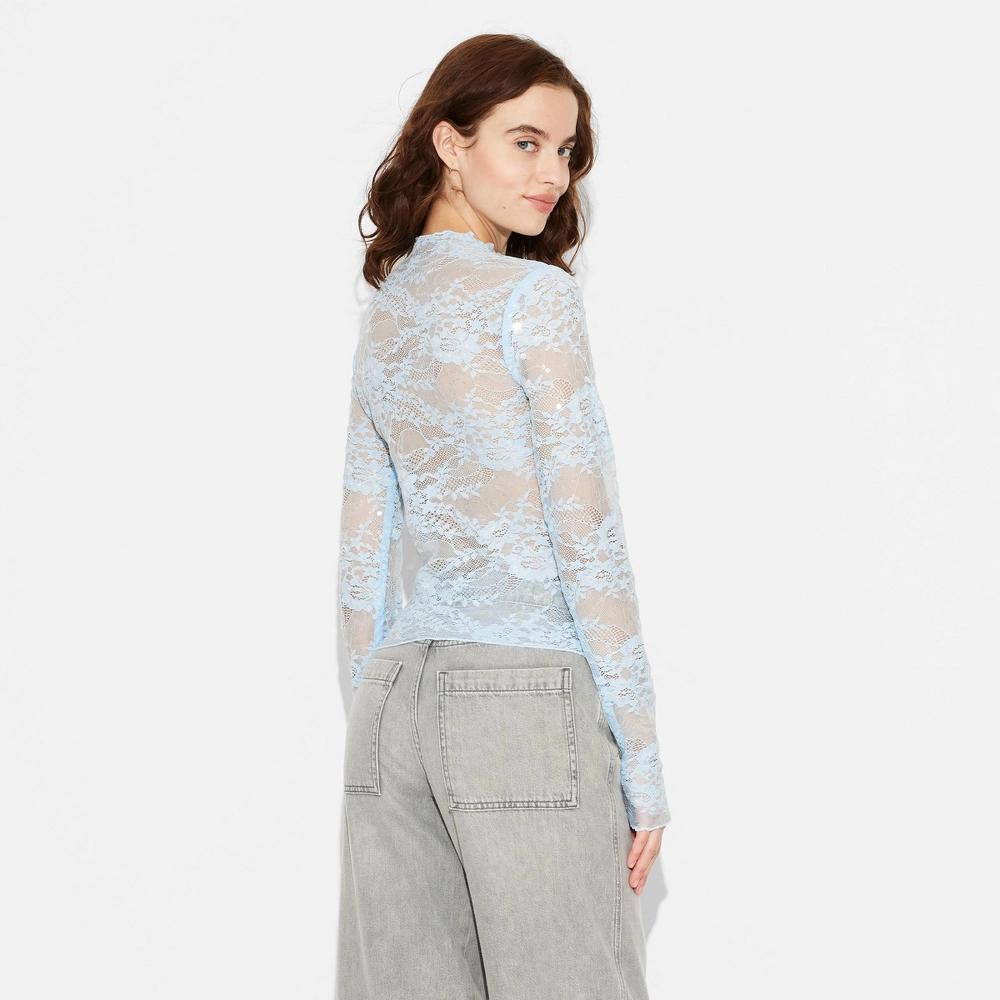 Womens Long Sleeve Lace Sequin Top - Wild Fable Light Blue Product Image