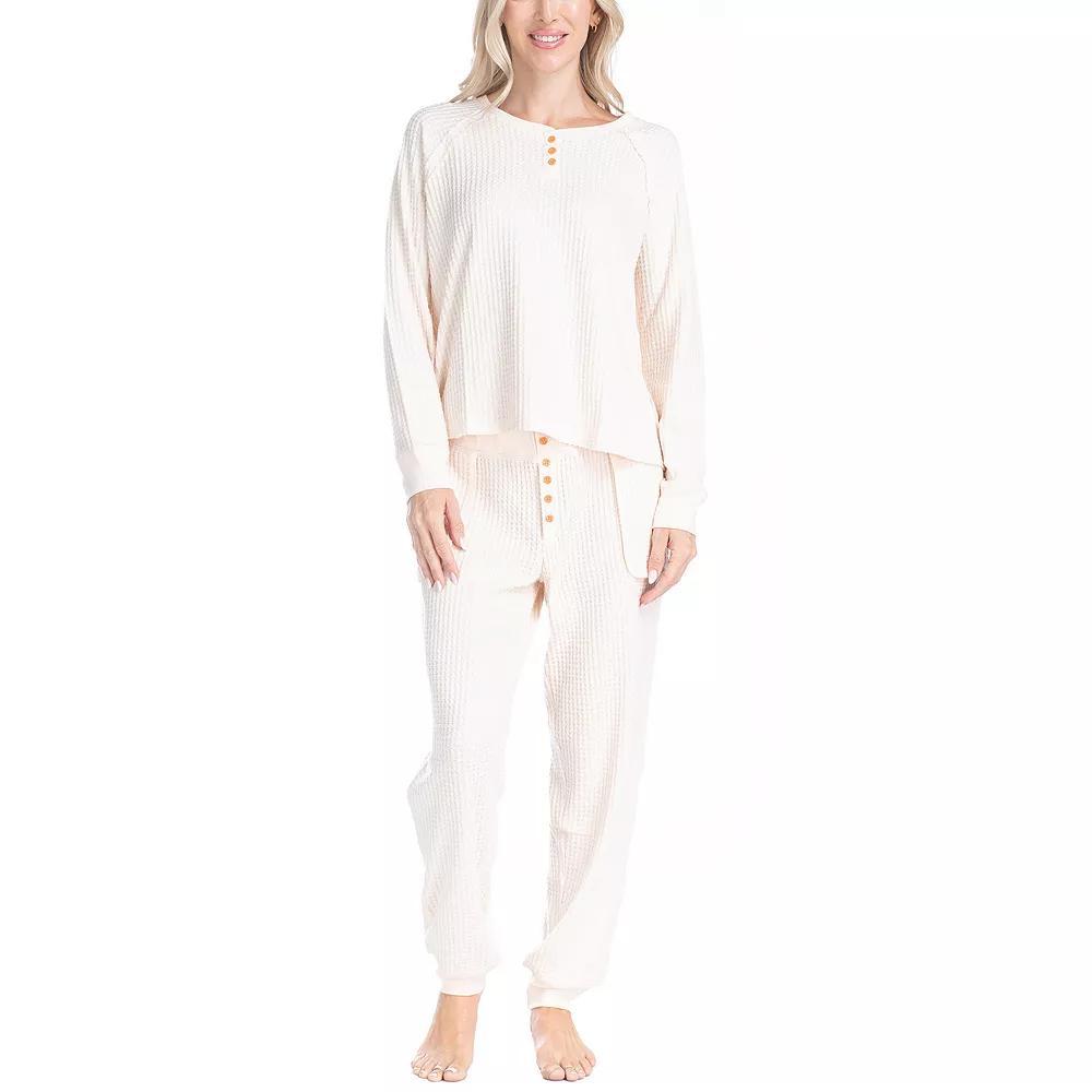 Women's Ocean Pacific® Waffle Knit Pajama Top & Pajama Bottoms Set, Size: Medium, Beige Product Image
