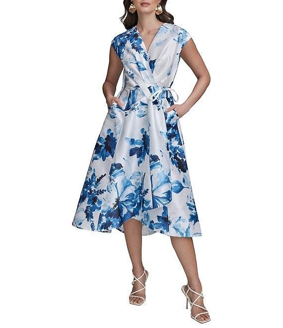 Donna Karan Wrap Front V-Neck A-Line Midi Dress Product Image