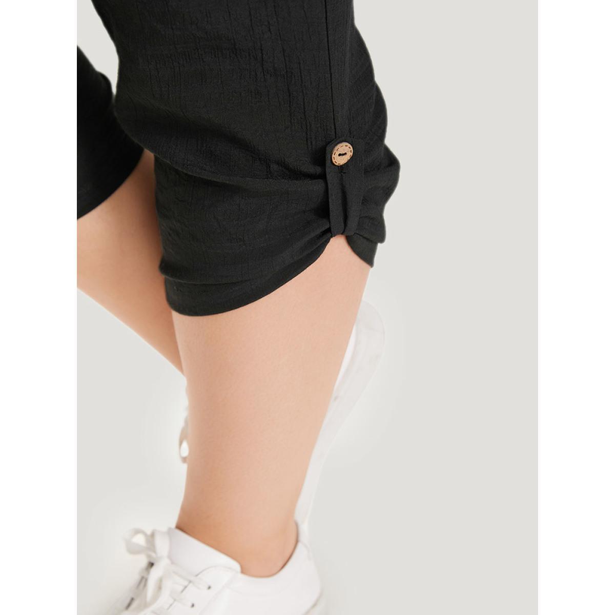 Plus Size Solid Pocket Button Detail High Rise Pants Women Black Casual High Rise Dailywear Pants BloomChic 10/M Product Image