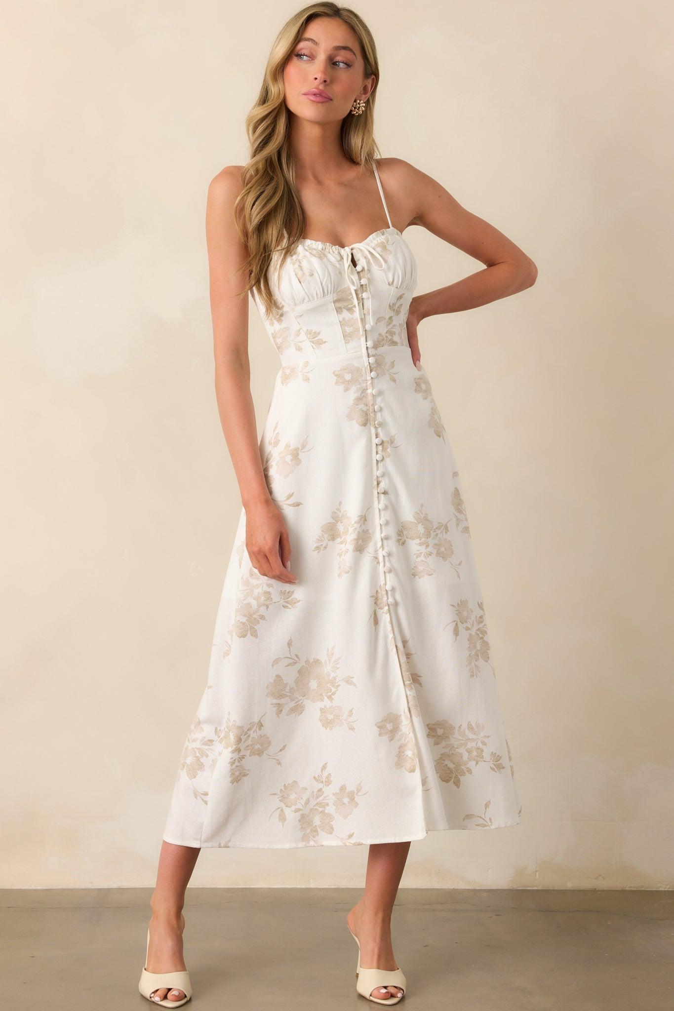 Tailor Made For You Beige Floral Button Front Maxi Dress Product Image