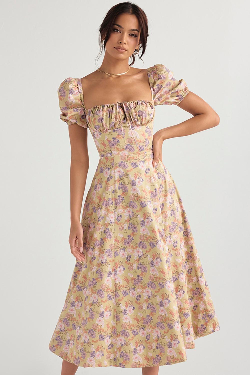 Tallulah Peony Print Puff Sleeve Midi Sundress Product Image