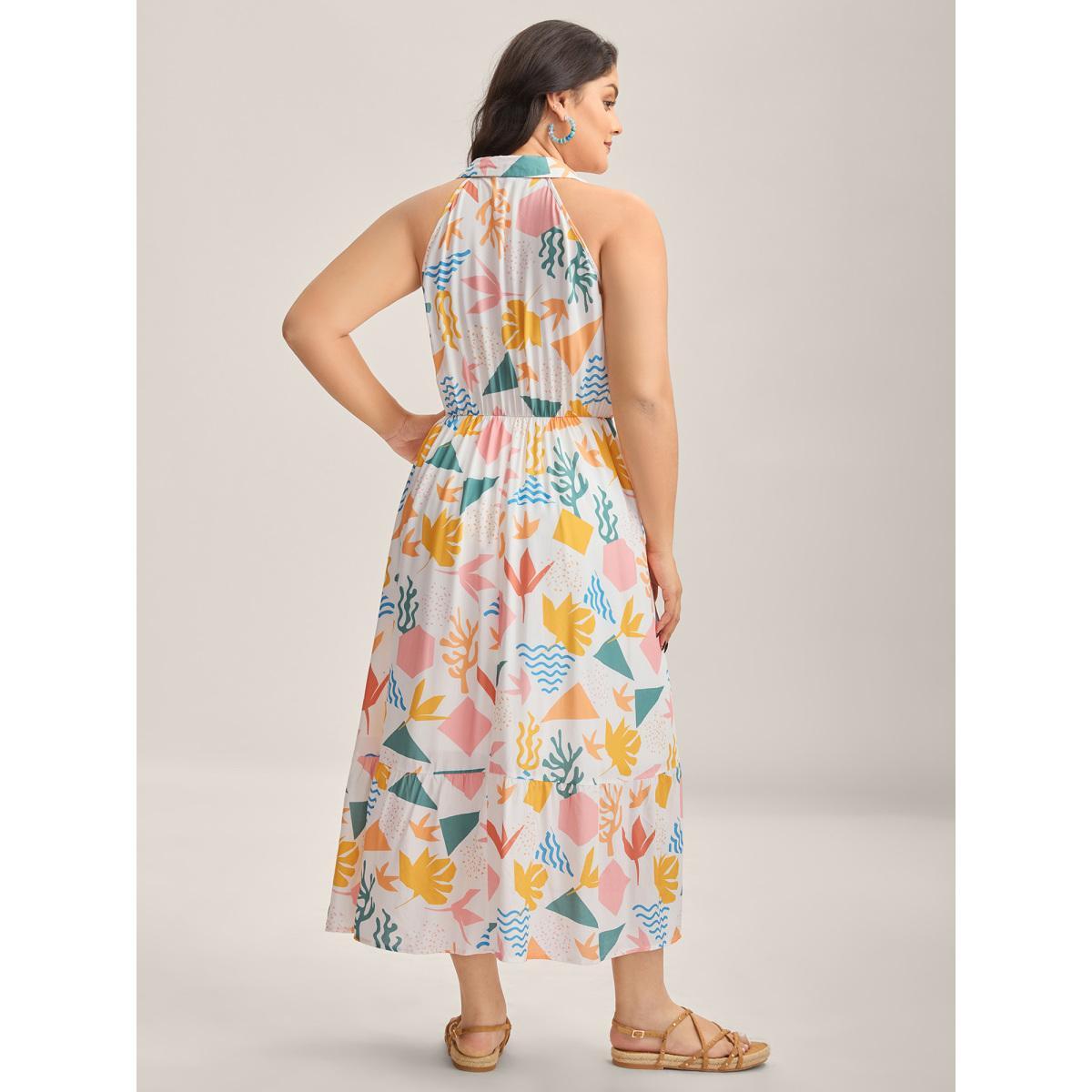 Plus Size All About Sea Stretchy Waist Midi Dress Multicolor Women Shirt collar Sleeveless Curvy BloomChic 30/6X Product Image