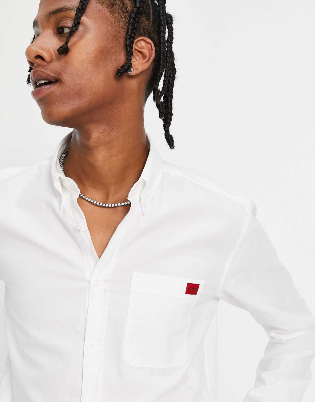 HUGO Evito slim fit long sleeve shirt in white Product Image