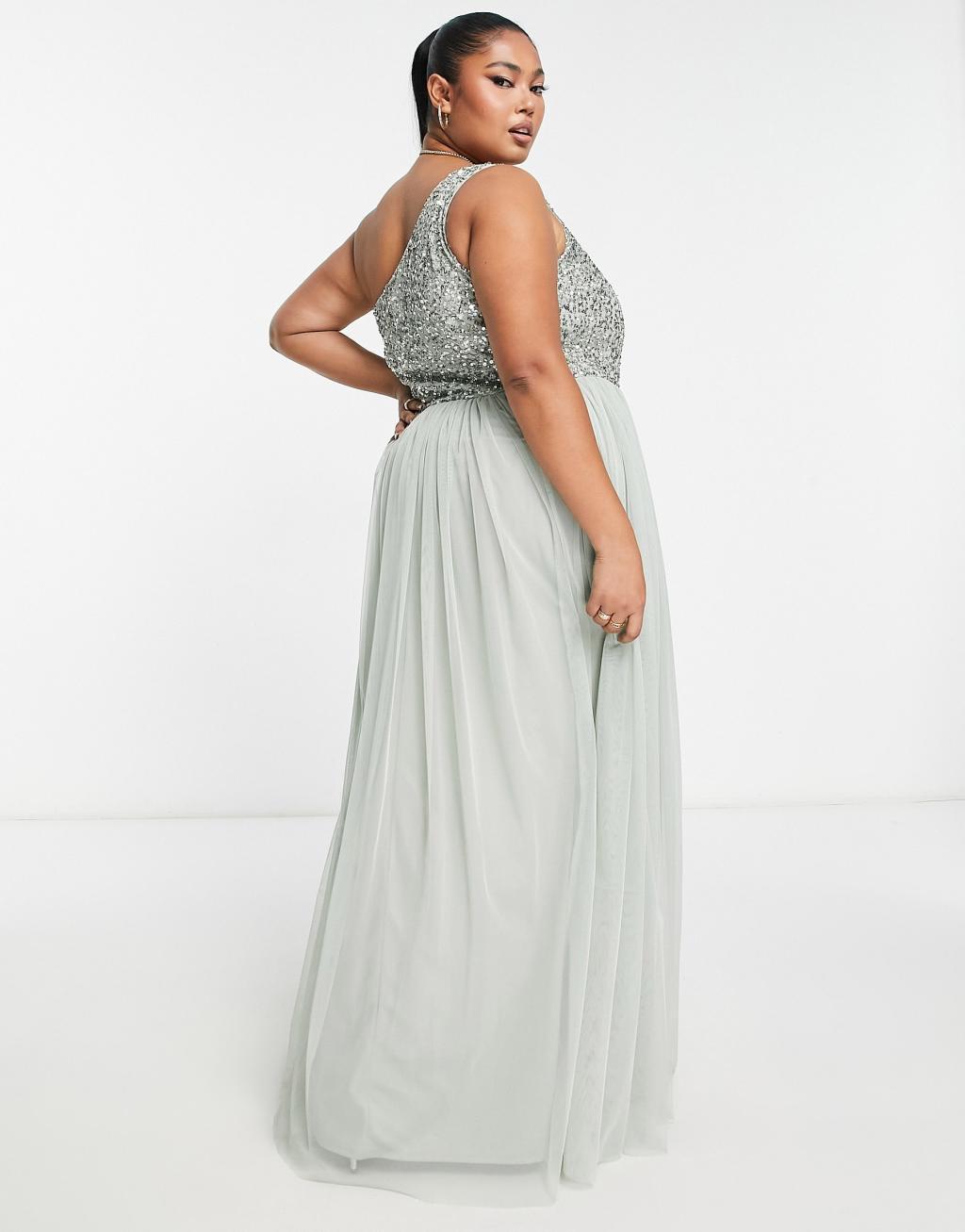 Maya Plus Bridesmaid one shoulder sequin maxi dress Product Image