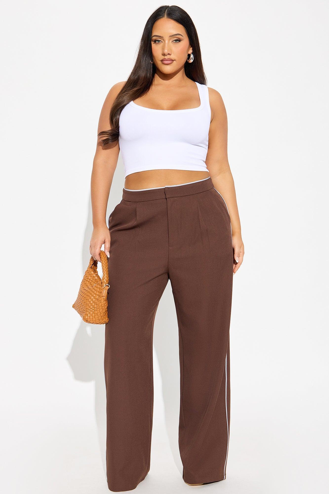 Faye Wide Leg Trouser Pants - Brown/combo Product Image