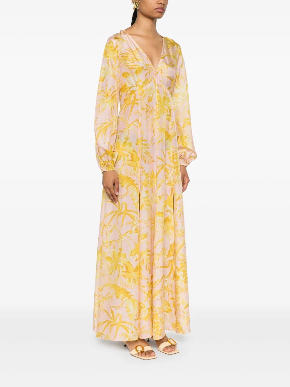 Golden floral-print maxi dress Product Image