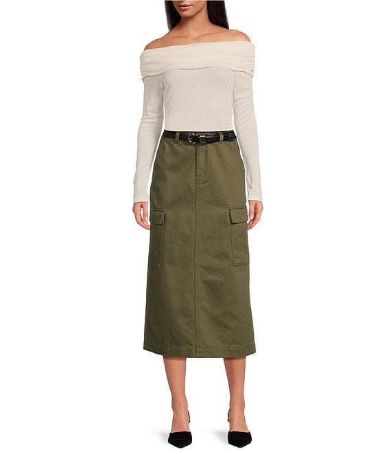 Gianni Bini Paige Knit Off-the-Shoulder Folded Neck Long Sleeve Crop Sweater Top Product Image